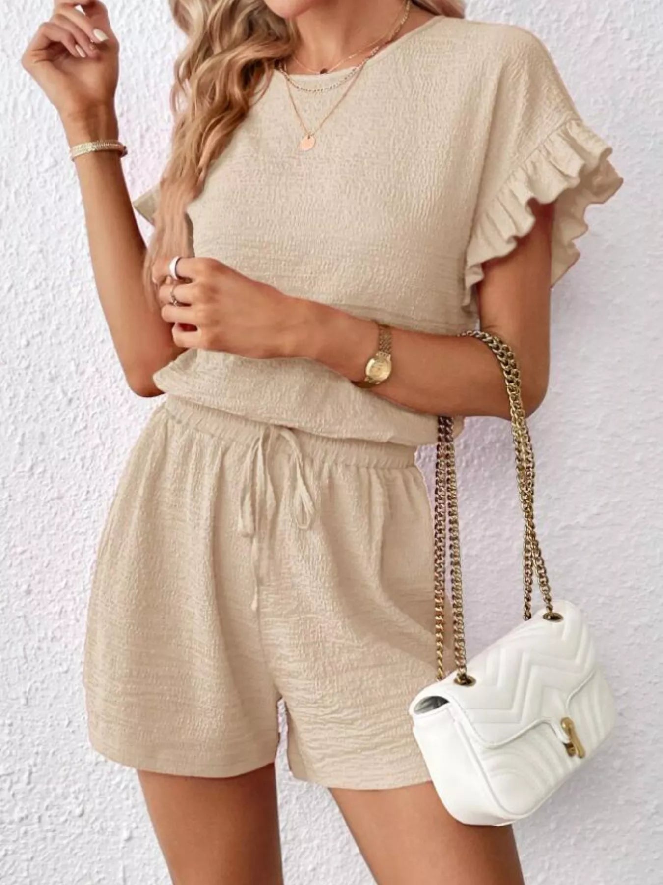 Round Neck Tee and Shorts Set Secondary image