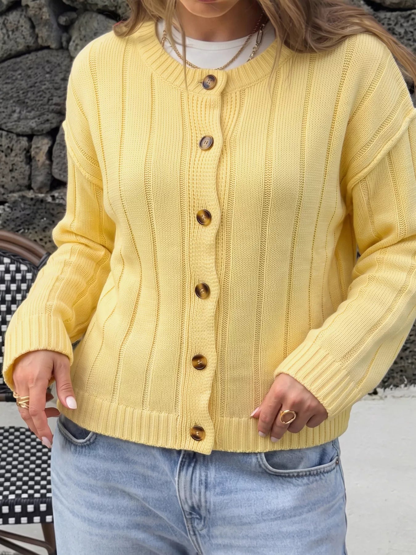 Button Up Dropped Shoulder Cardigan Secondary image