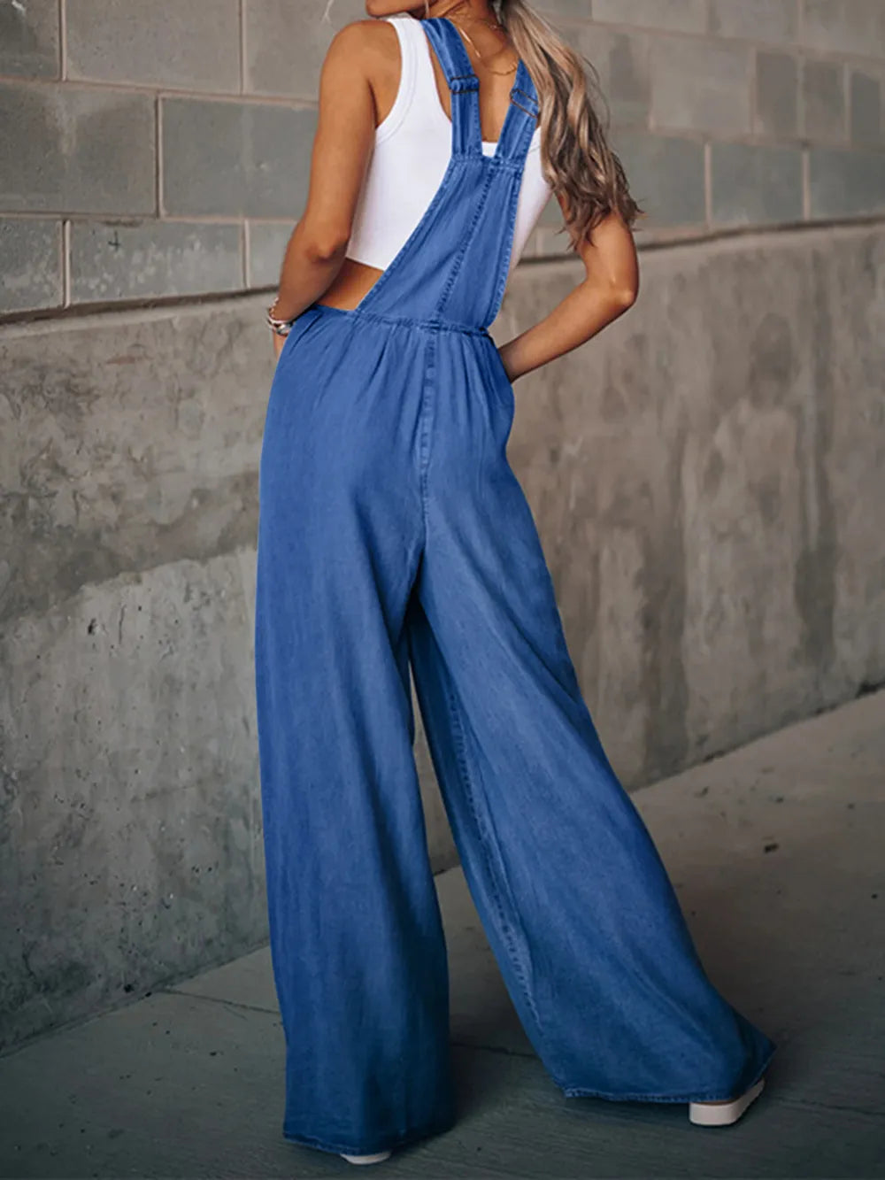 Distressed Wide Leg Denim Overalls Secondary image