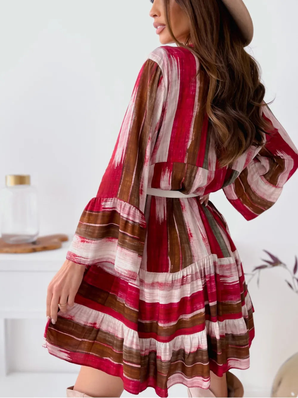 Buttoned Striped Long Sleeve Mini Dress Secondary image