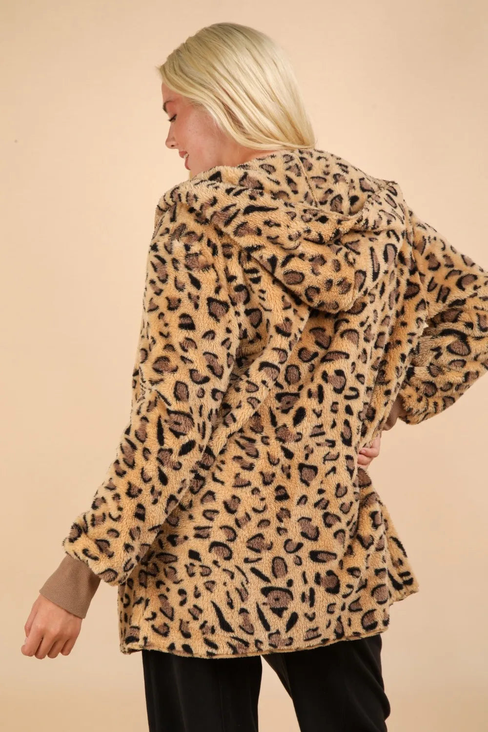 VERY J Fuzzy Leopard Long Sleeve Hooded Jacket Secondary image