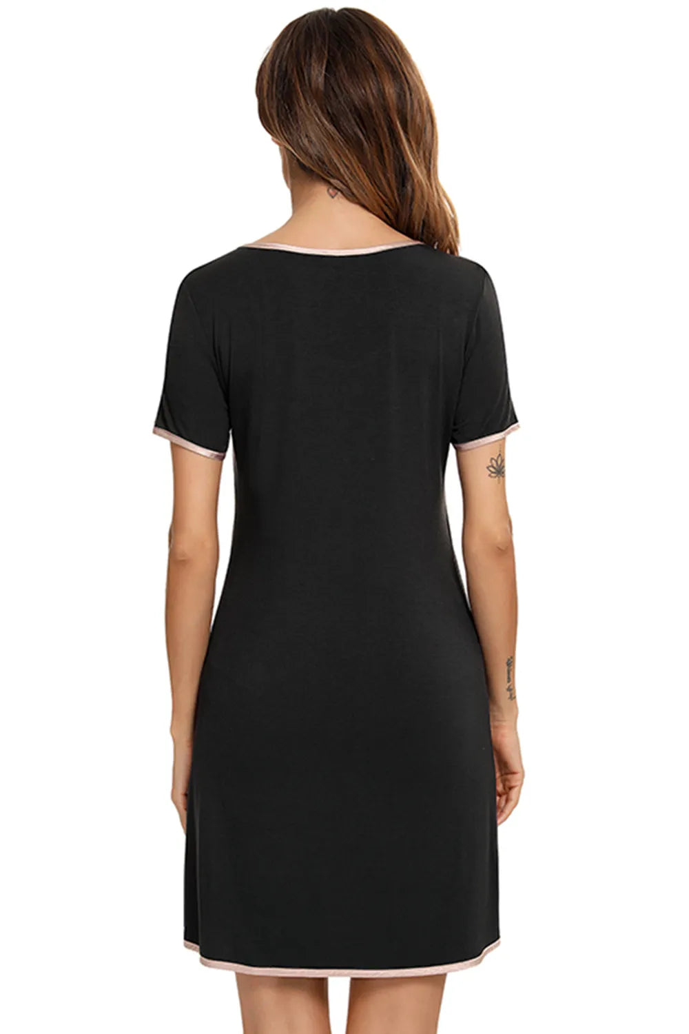 Contrast Trim Pocketed Round Neck Lounge Dress Secondary image
