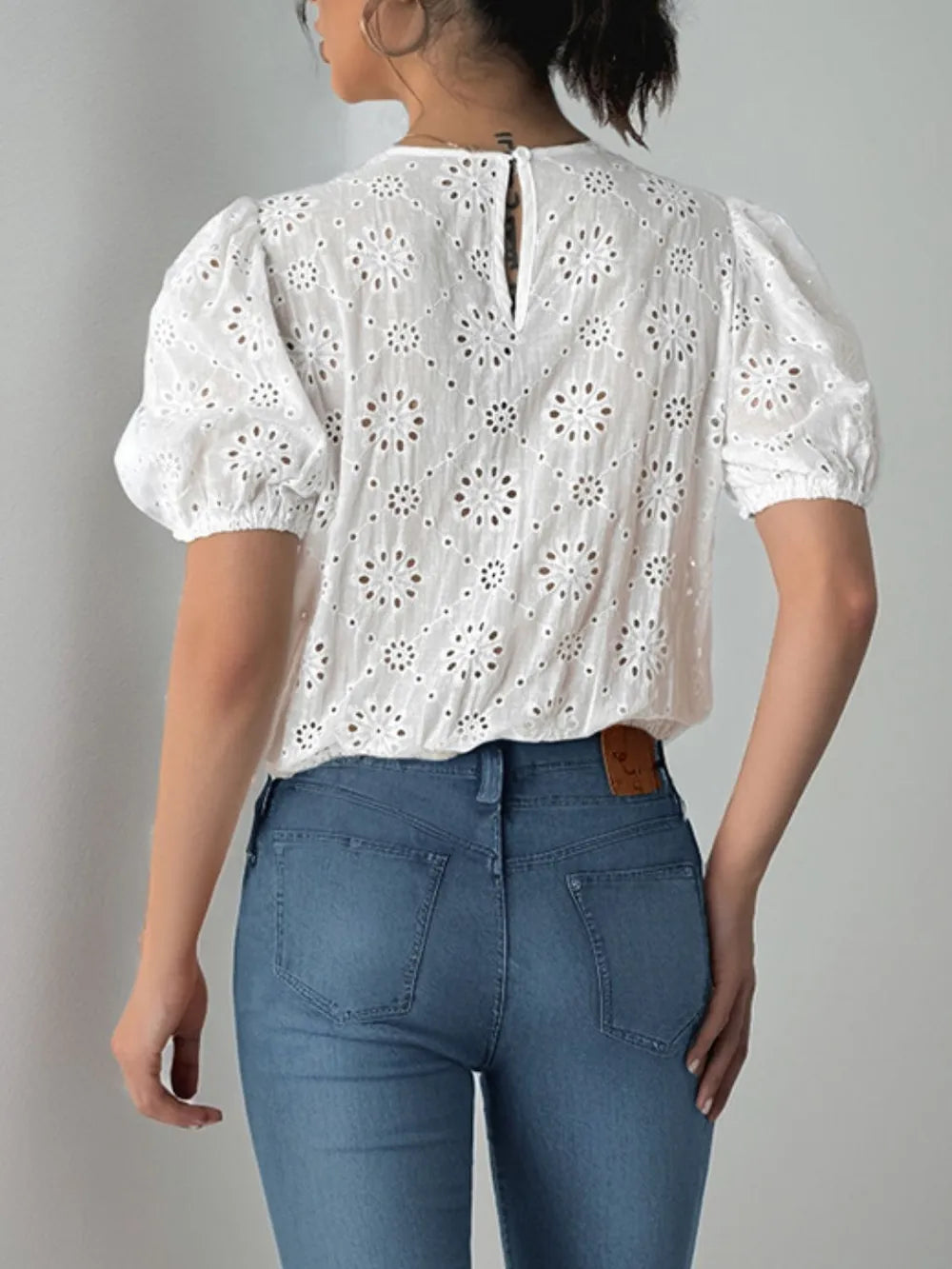 Perfee Tied Eyelet Short Sleeve Bodysuit Secondary image