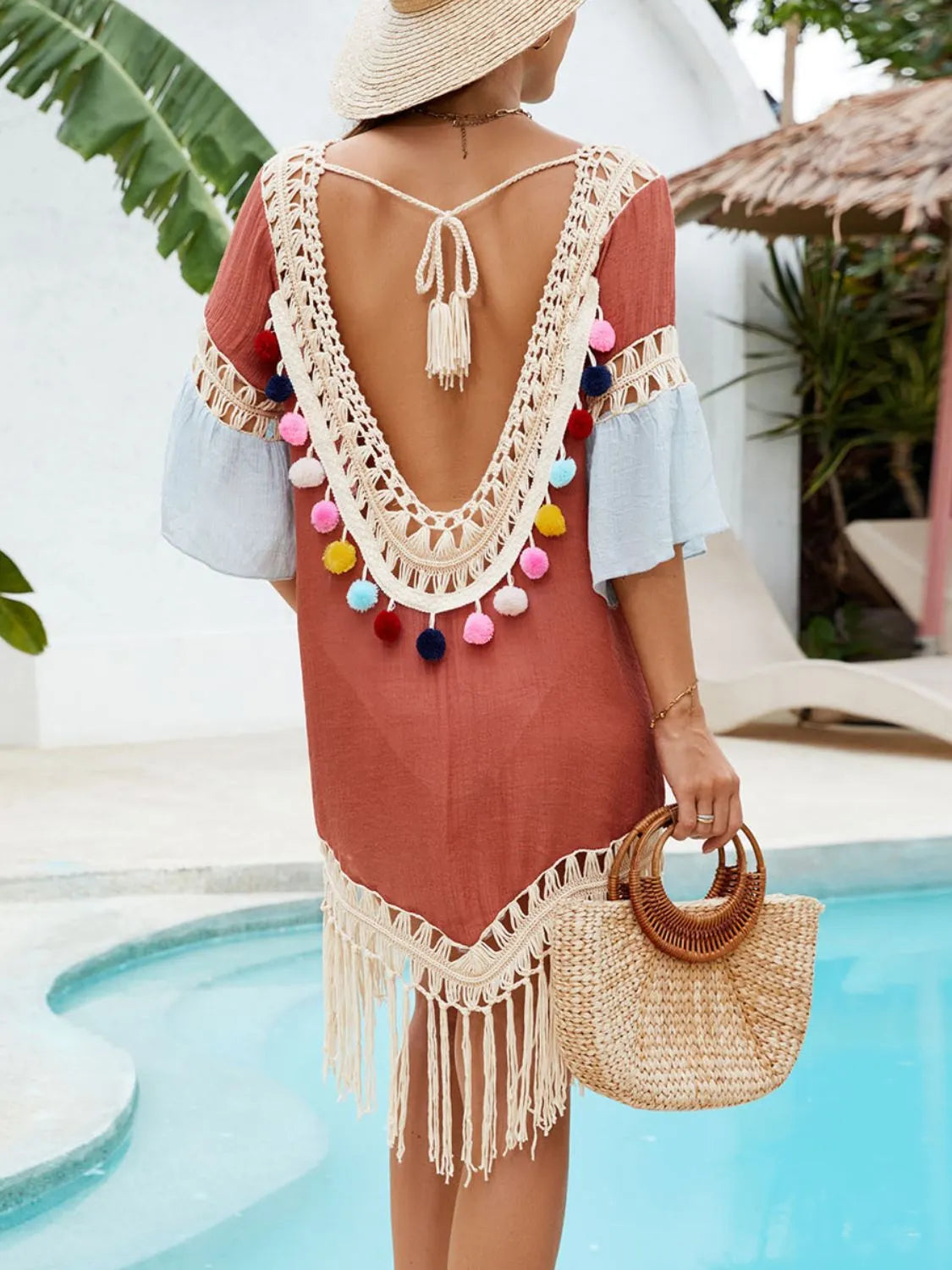 Backless Tassel Hem V-Neck Cover-Up Secondary image