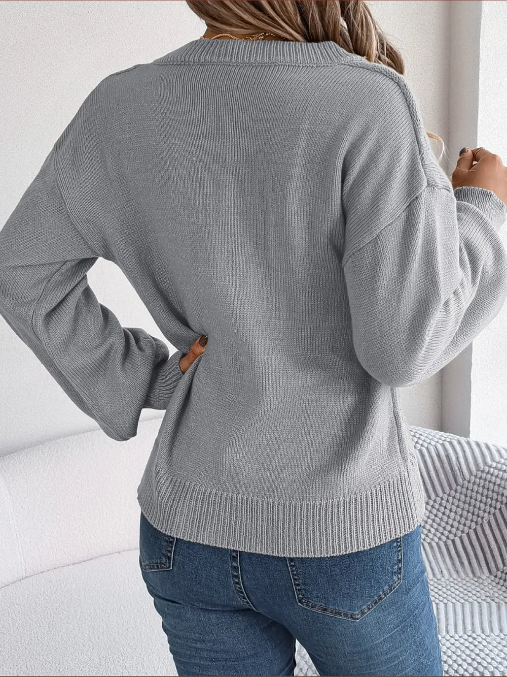 Cable-Knit Buttoned V-Neck Sweater Secondary image