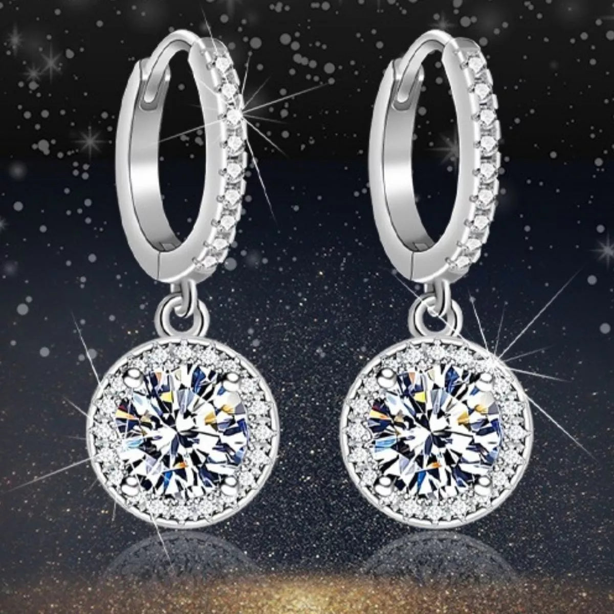 1 Carat 925 Sterling Silver Moissanite Hoop Drop Earrings Secondary image