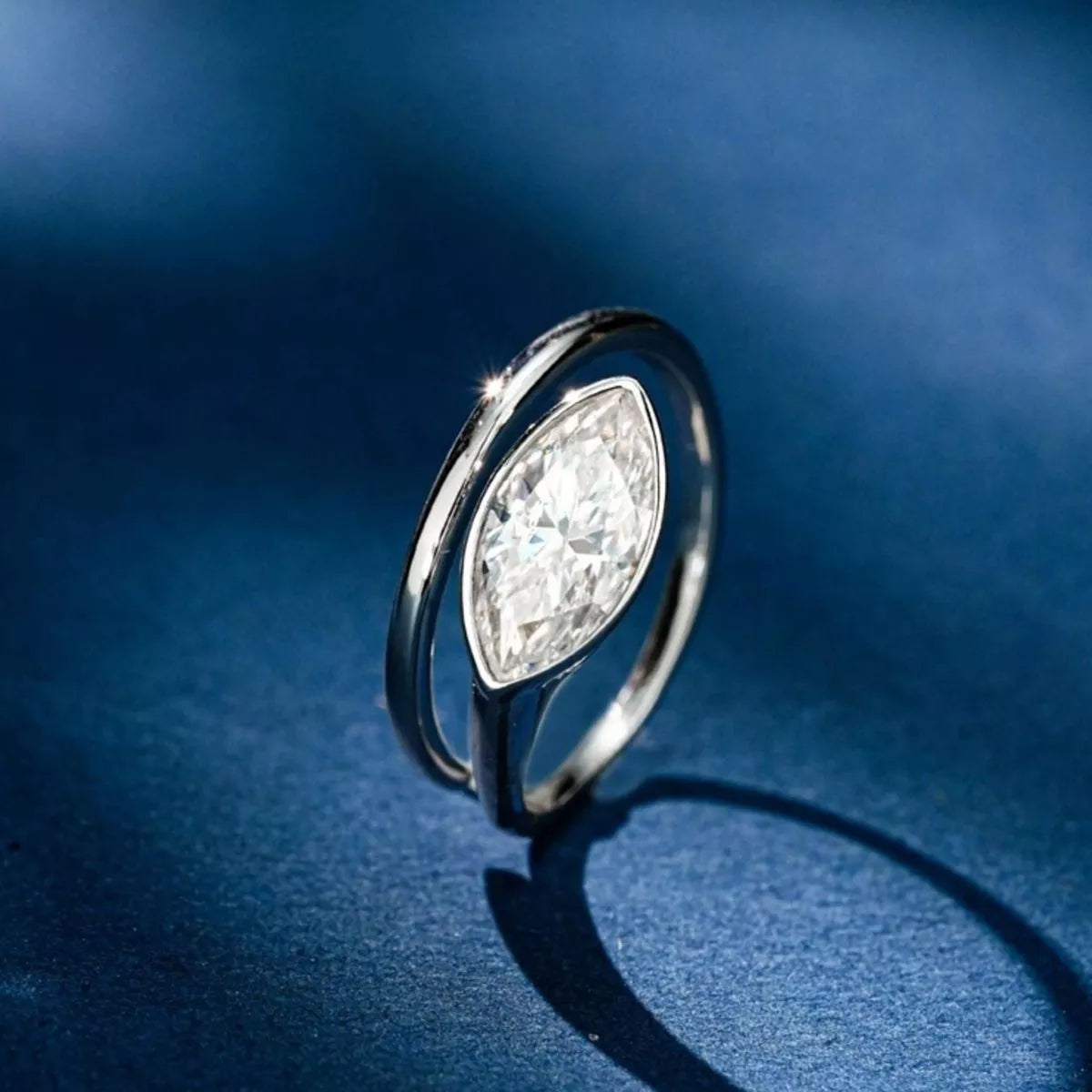 2 Carat 925 Sterling Silver Moissanite Marquise Cut Bypass Ring Secondary image