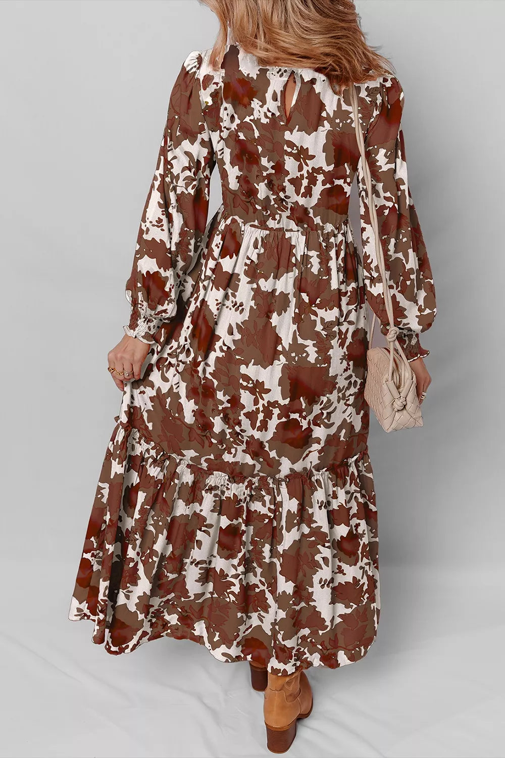 Floral Puff Sleeve Smocked Bodice Ruffled Maxi Dress Secondary image