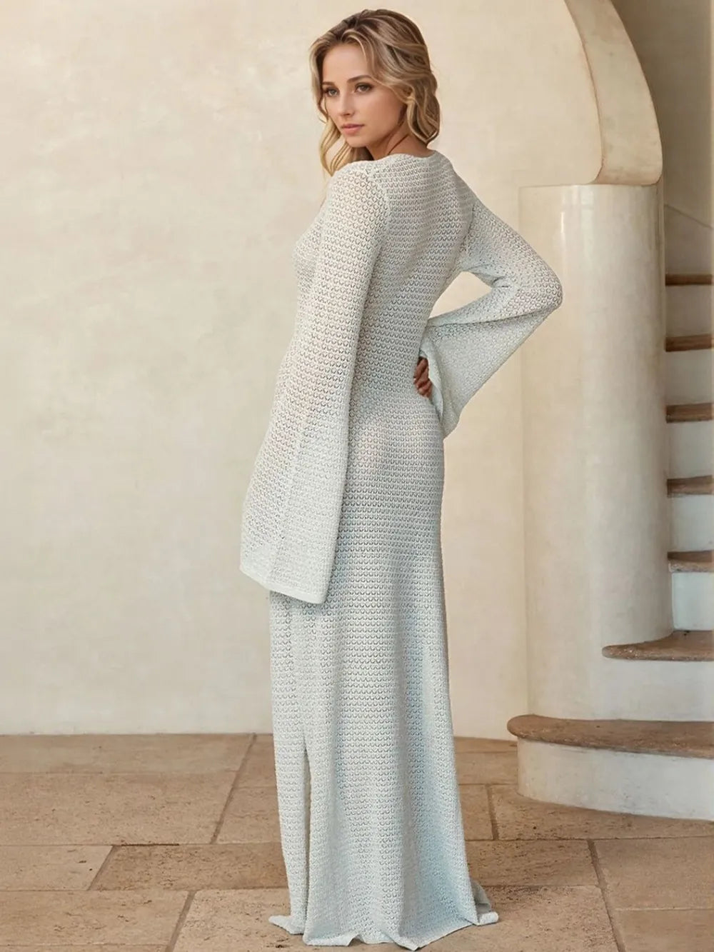Slit Plunge Flare Sleeve Cover-Up Dress Secondary image