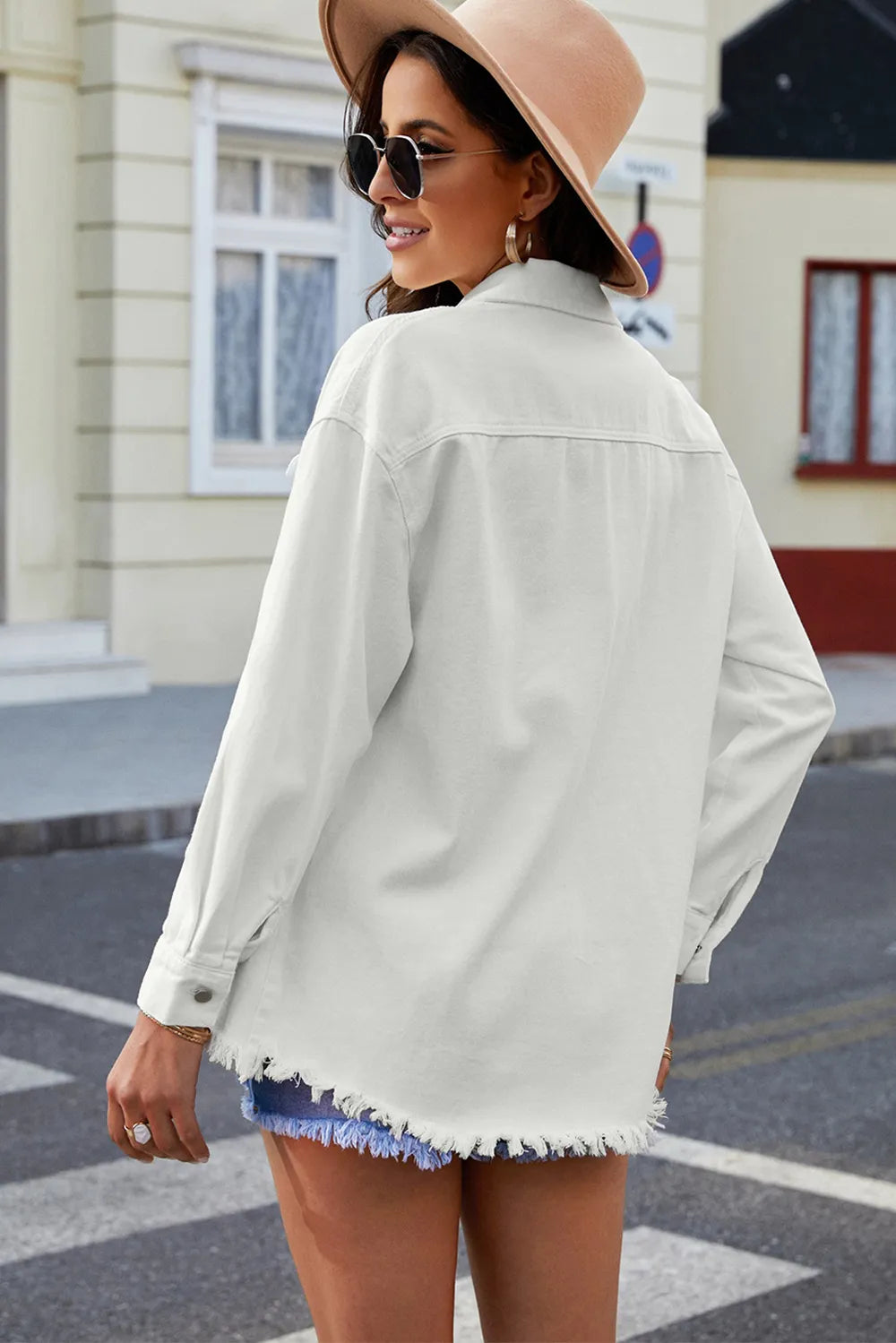 Button Up Pocketed Raw Hem Denim Jacket Secondary image
