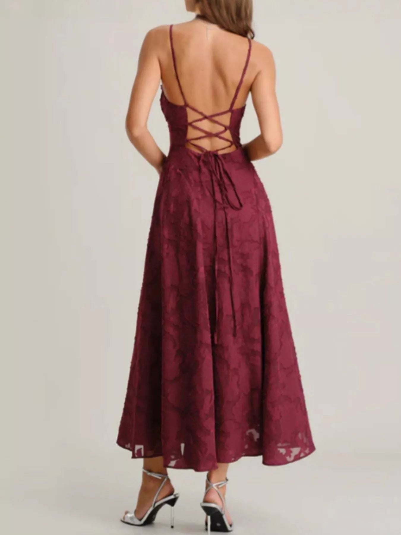 Lace Up Back Spaghetti Strap Maxi Dress Secondary image