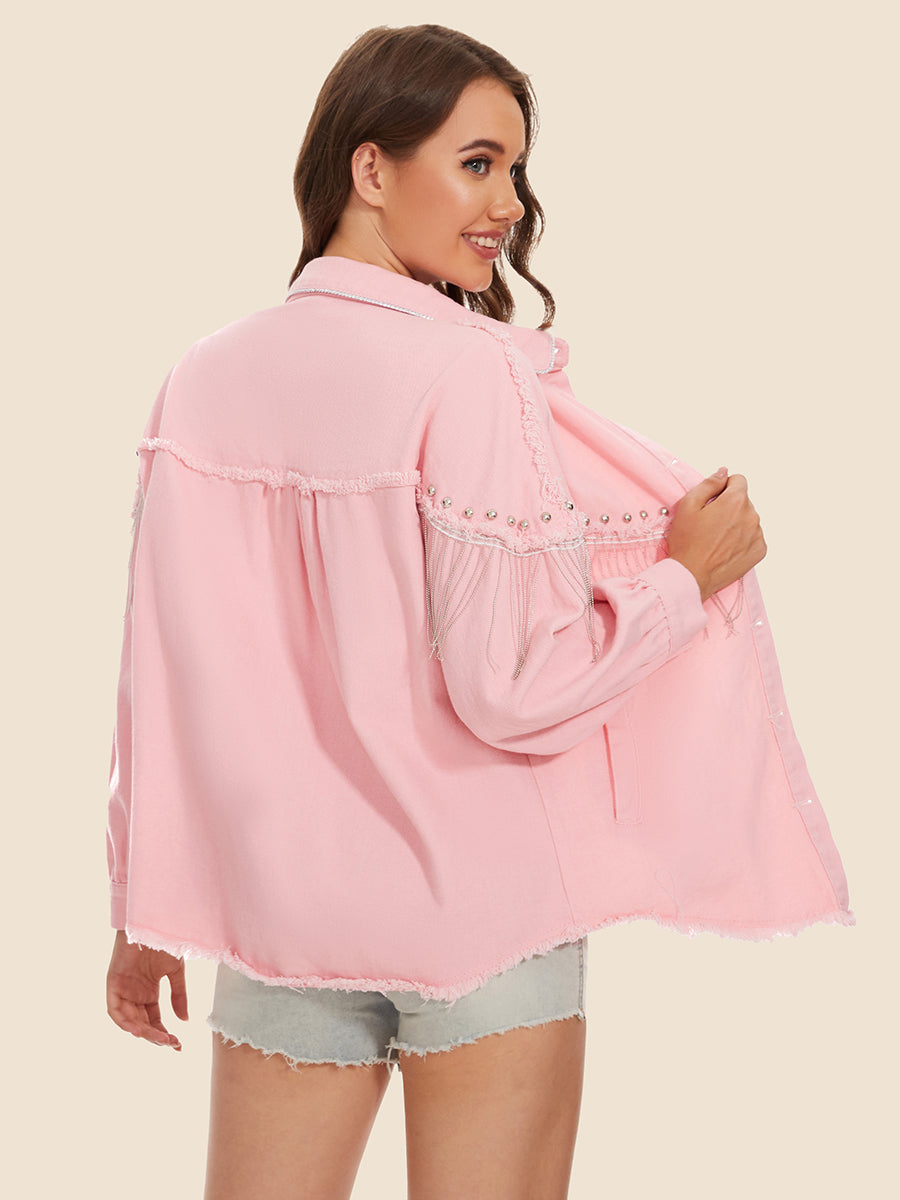 Raw Hem Fringe Detail Denim Jacket Secondary image