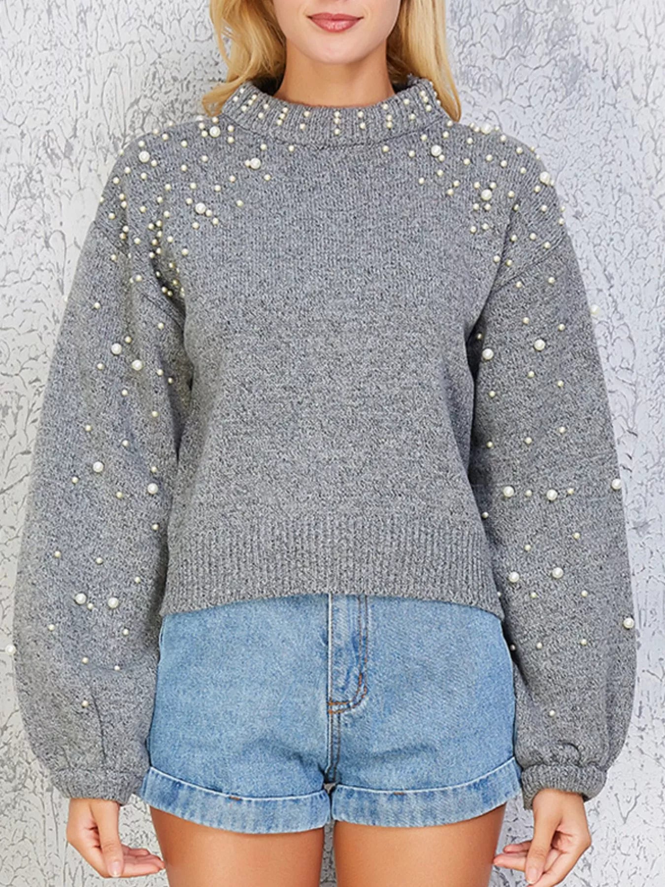 Pearl-Embellished Mock Neck Sweater Secondary image