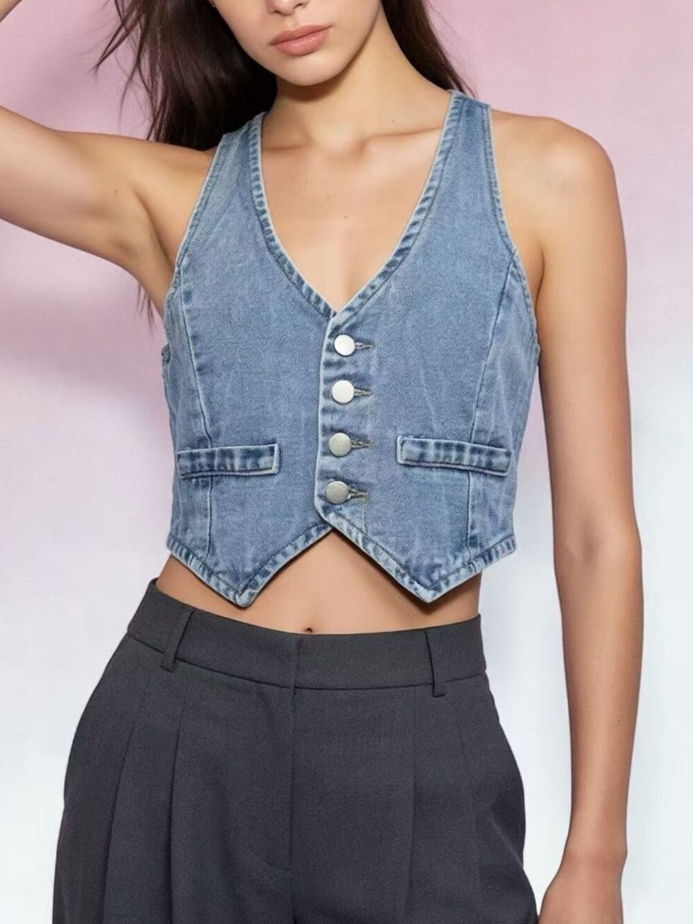 Button-Down Denim Vest Secondary image