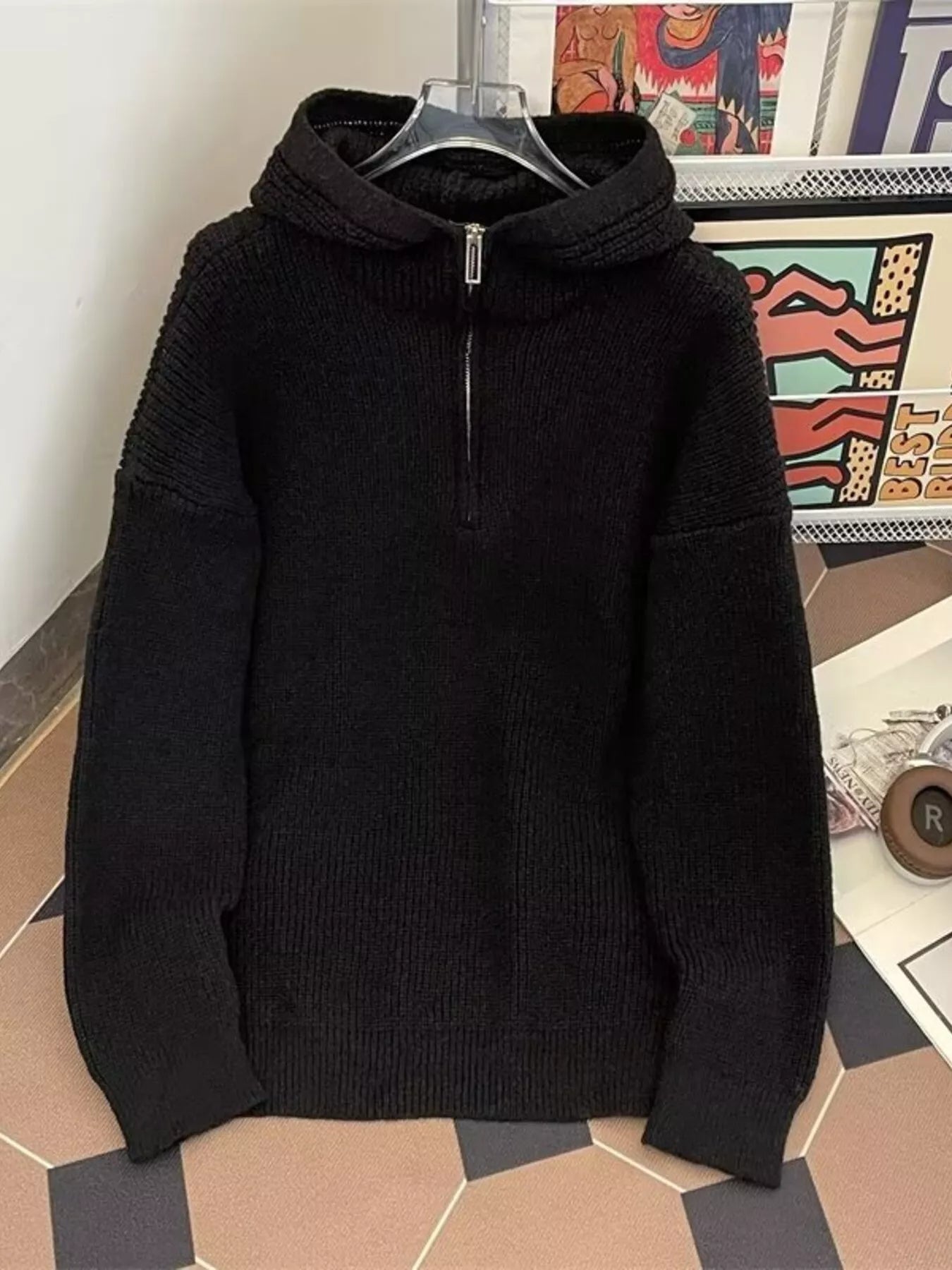 Men's Hooded Half Zip Knit Sweater Secondary image