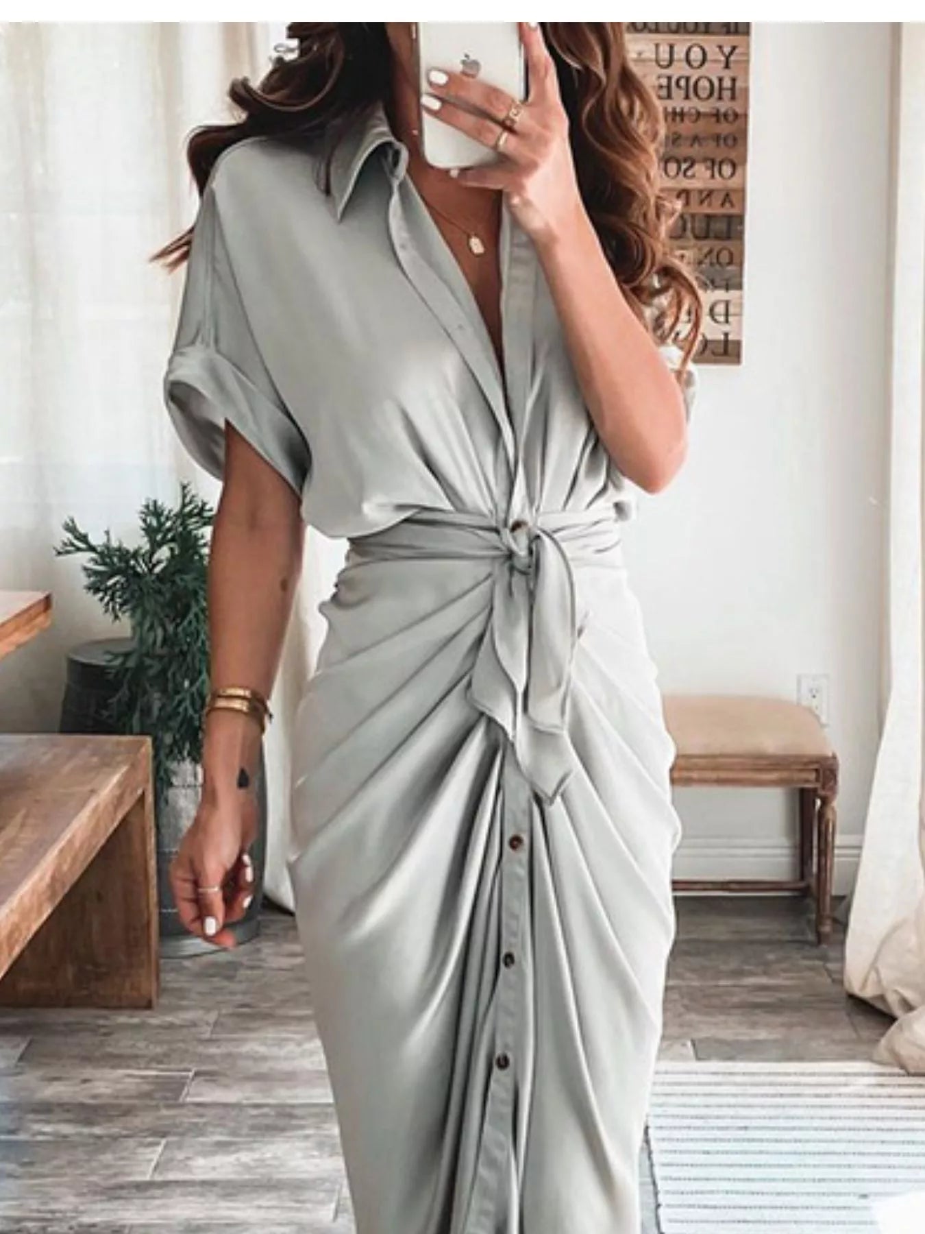 Tie-Waist Button-Down Midi Dress Secondary image
