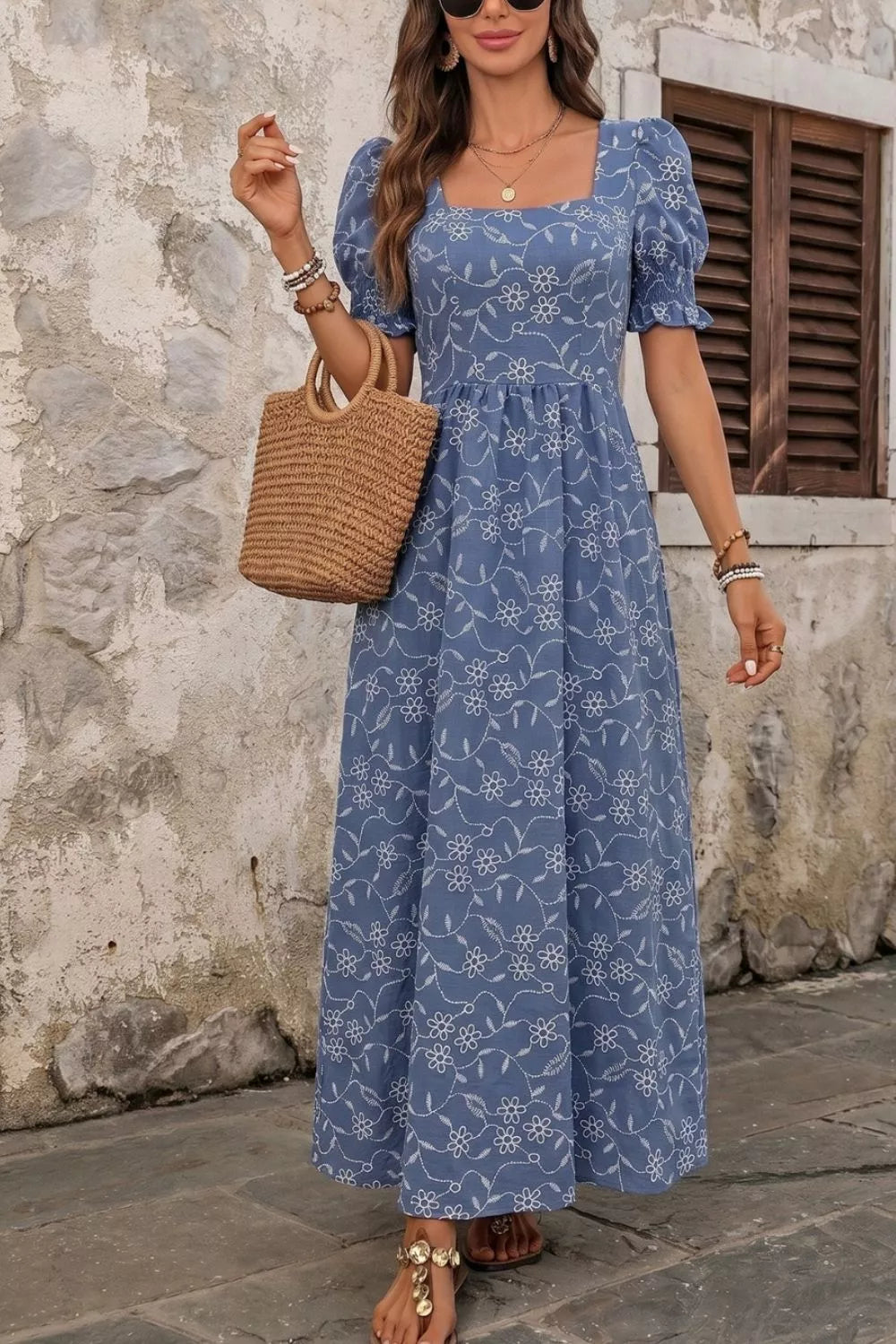 Square Neck Puff Sleeve Maxi Dress Secondary image