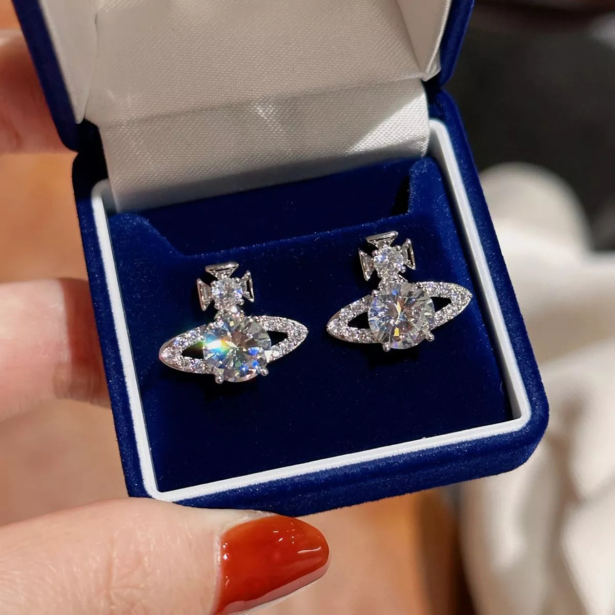 2 Carat Moissanite 925 Sterling Silver Planet Earrings Secondary image