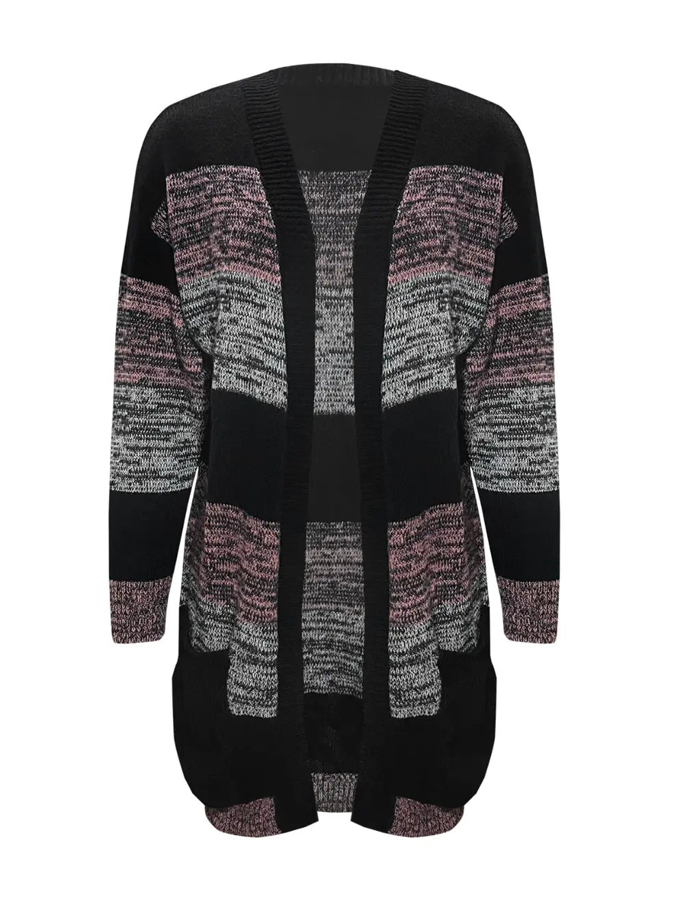 Striped Open Front Long Sleeve Cardigan with Pockets Secondary image
