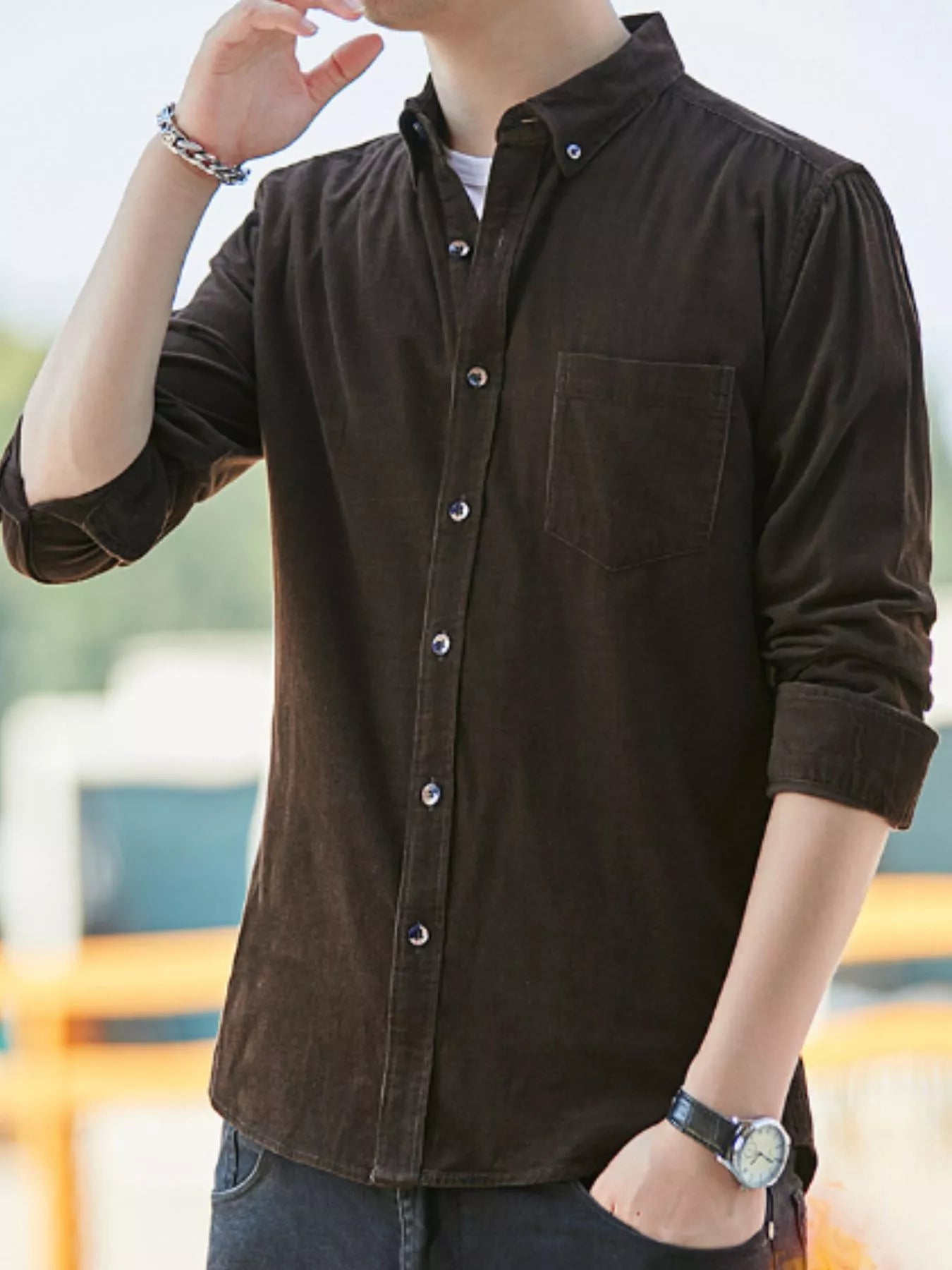 Men's Full Size Casual Corduroy Button-Down Shirt Plus Size Secondary image
