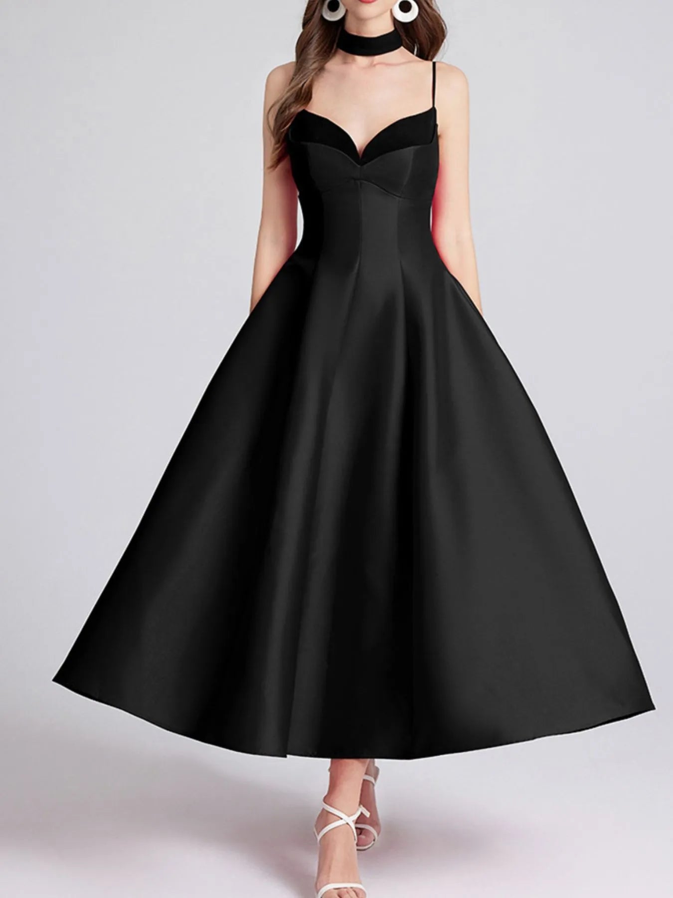 Sweetheart Spaghetti Strap Midi Dress with Collar Secondary image
