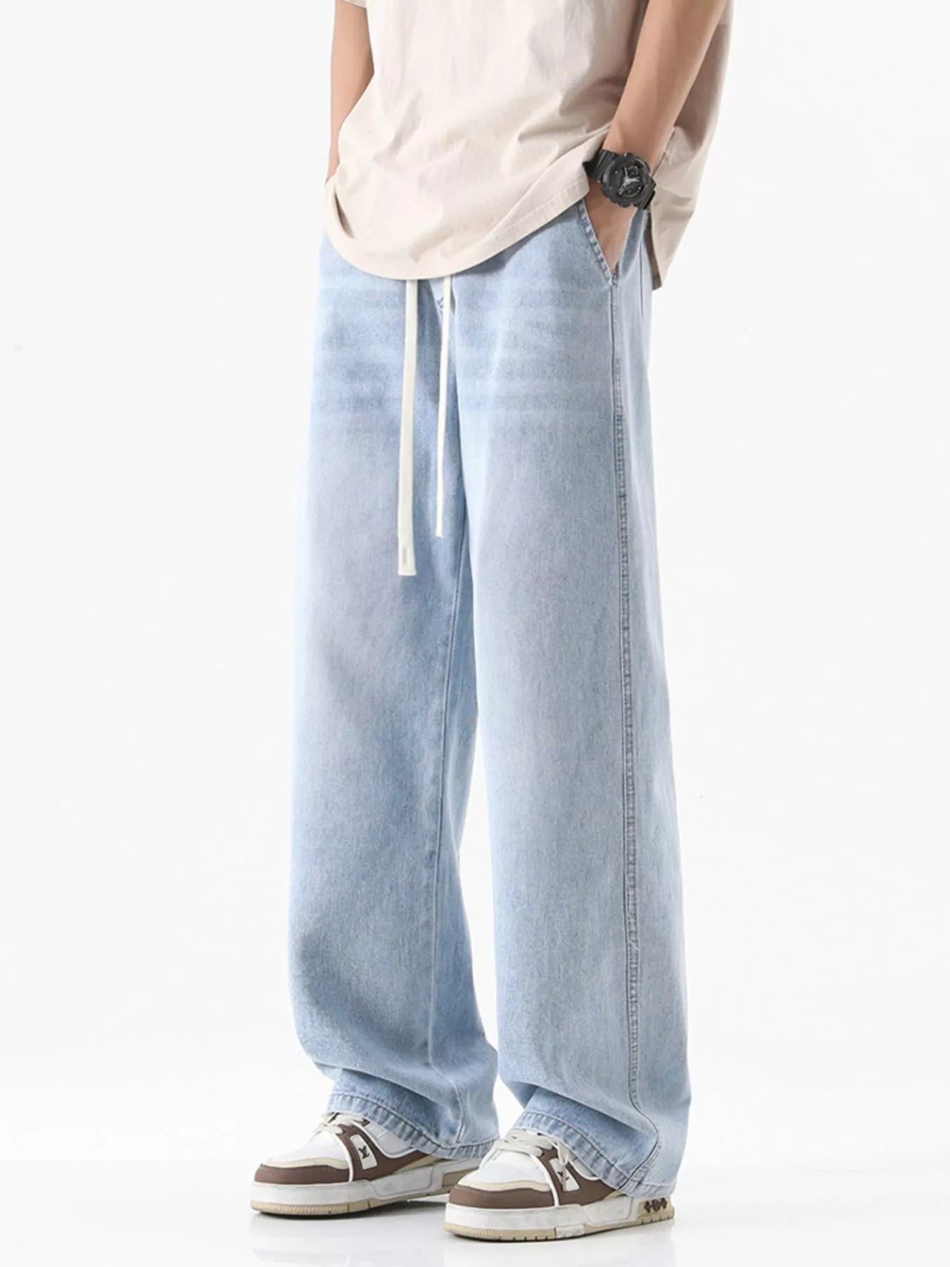 Men's Full Size Drawstring Wash Wide Leg Jeans Plus Size Secondary image