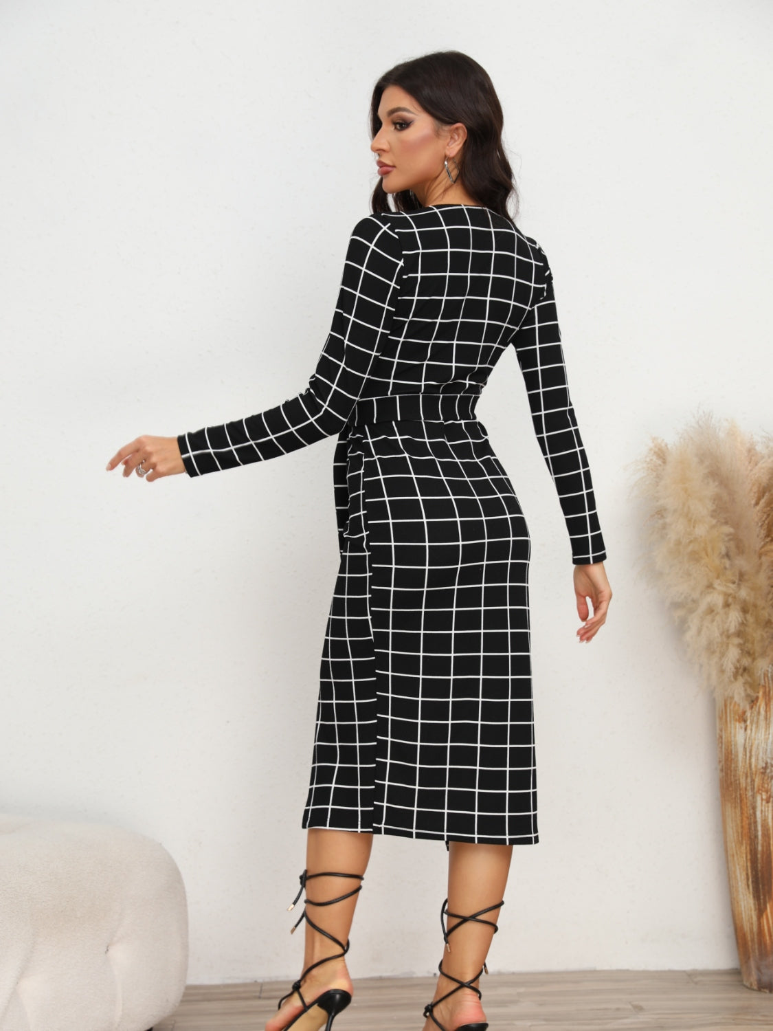 Plaid Long Sleeve Slit Dress Secondary image
