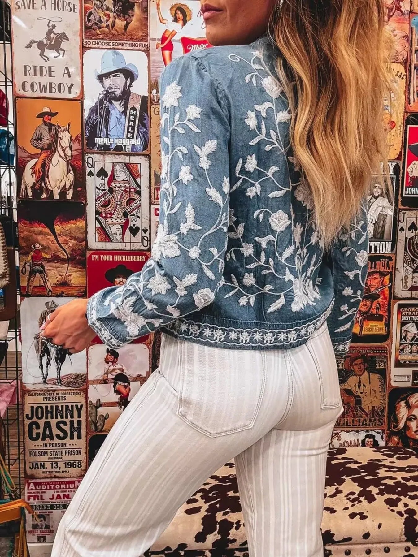 Floral Embroidered Button Up Denim Shirt Secondary image