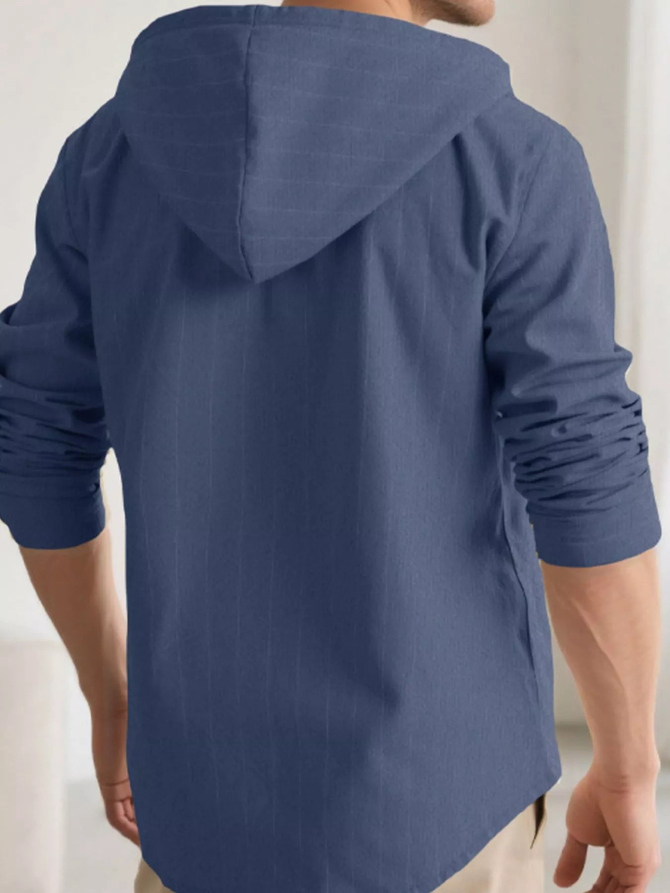 Men's Full Size Drawstring Hooded Button Up Shirt Plus Size Secondary image