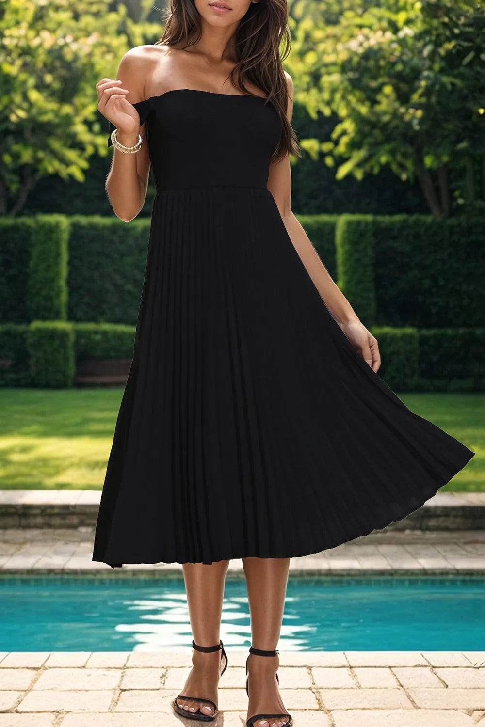 Perfee Pleated Off-Shoulder Midi Dress Secondary image