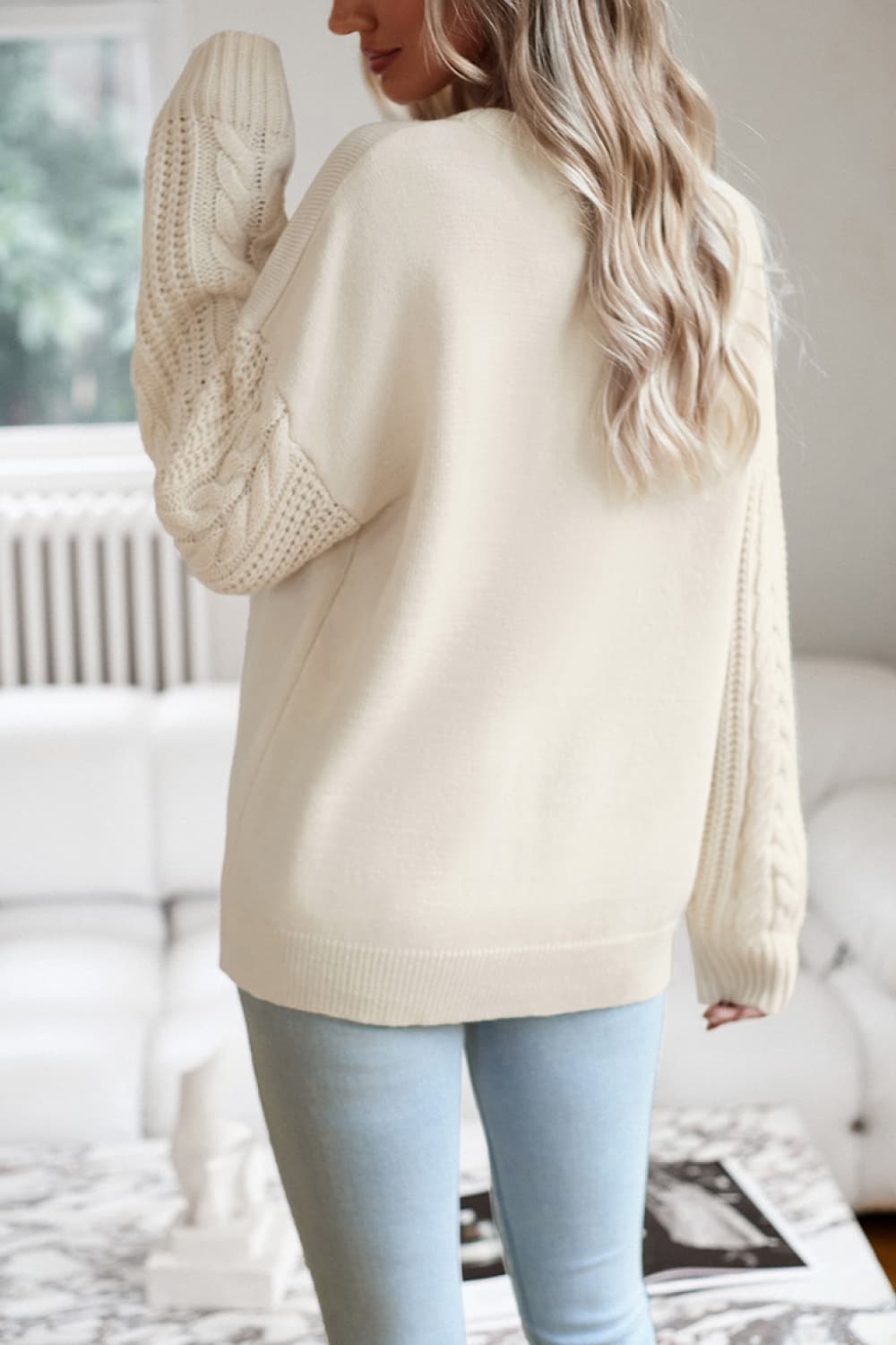 Devine Cable-Knit Round Neck Drop Shoulder Sweater Secondary image
