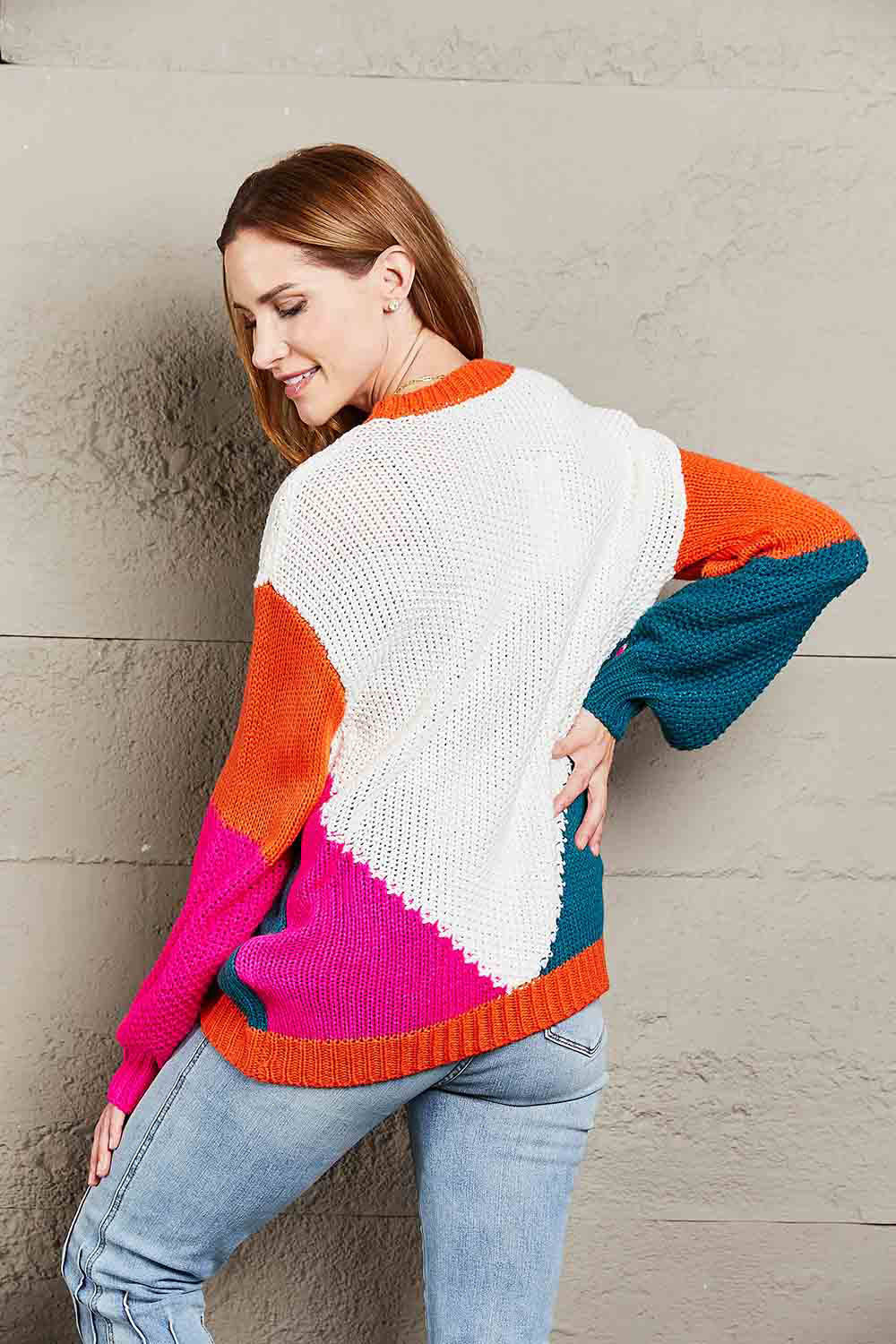 Angel Wings Color Block Round Neck Drop Shoulder Sweater Secondary image