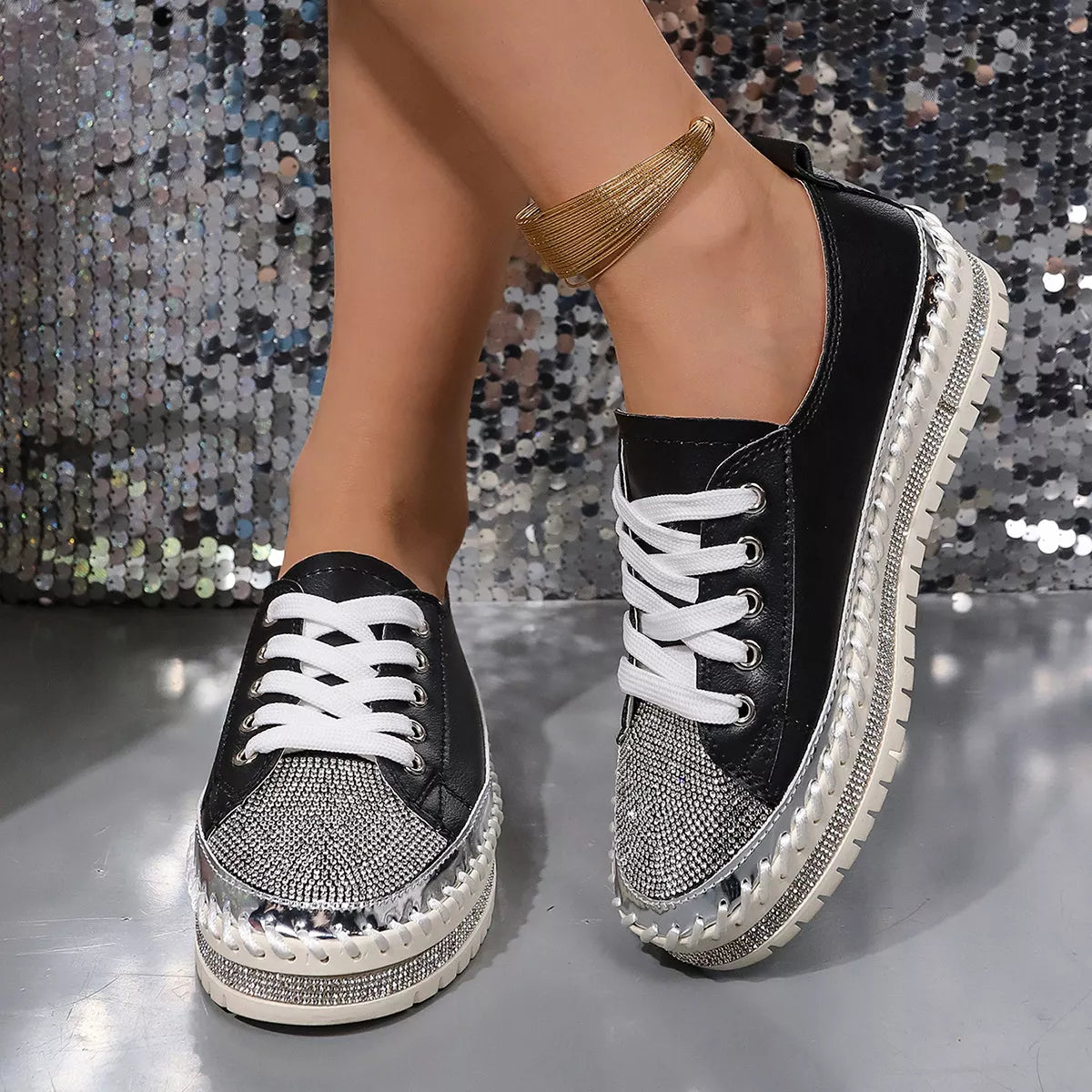 Rhinestone Round Toe Sneakers Secondary image