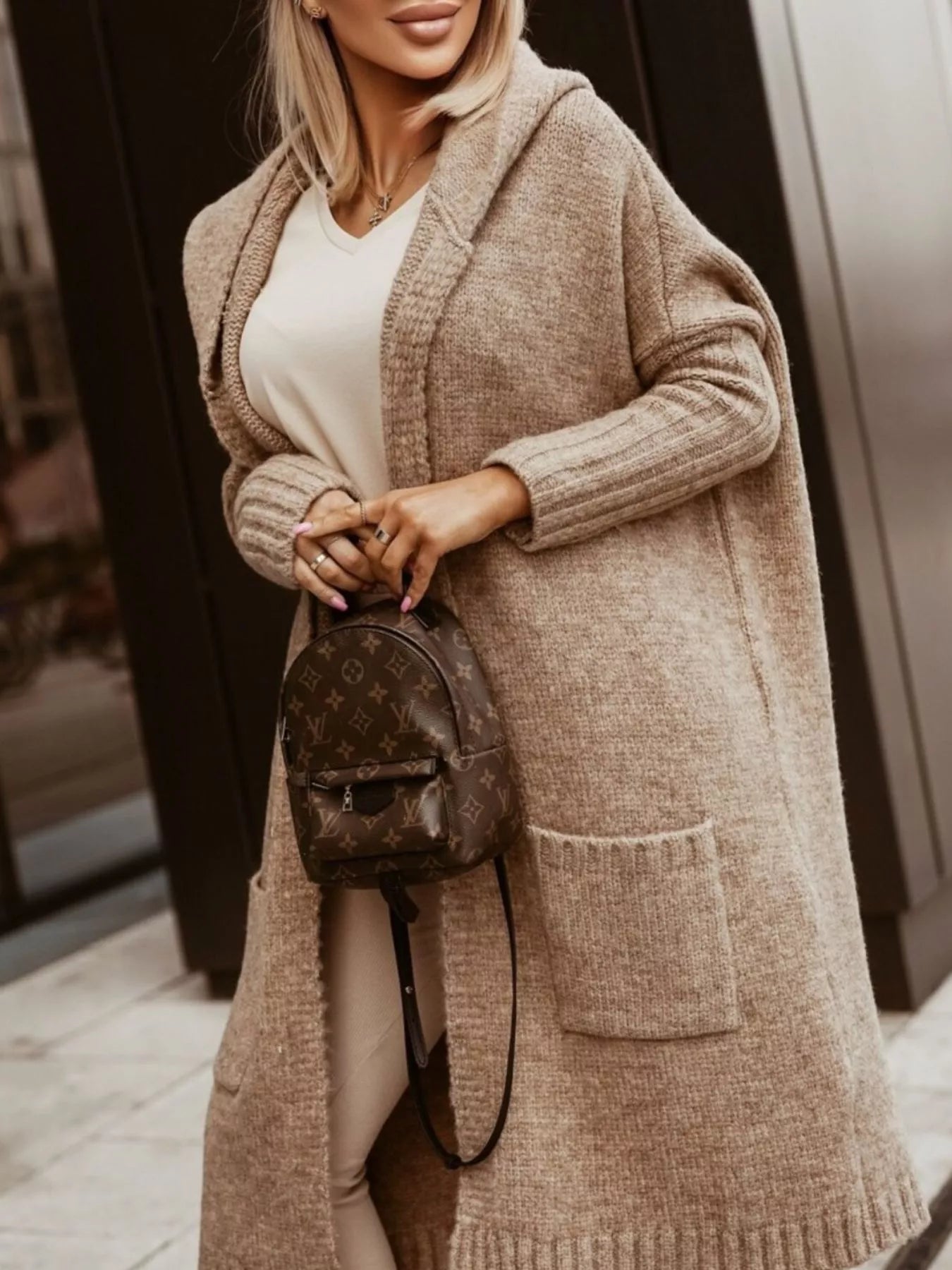 Full Size Hooded Knit Open Front Cardigan Plus Size Secondary image