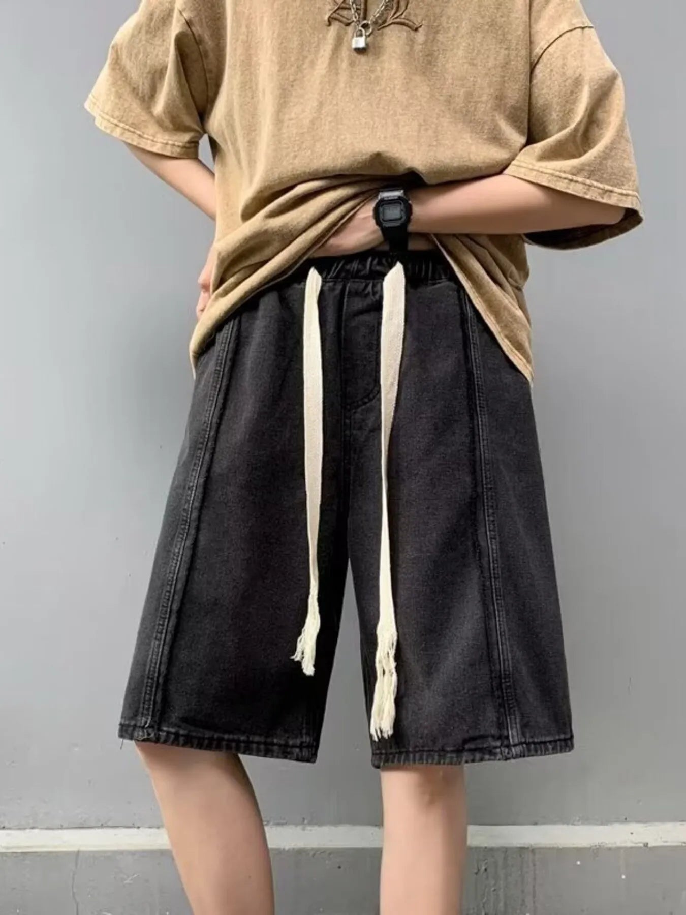 Men's Full Size Drawstring Denim Shorts with Pockets Plus Size Secondary image