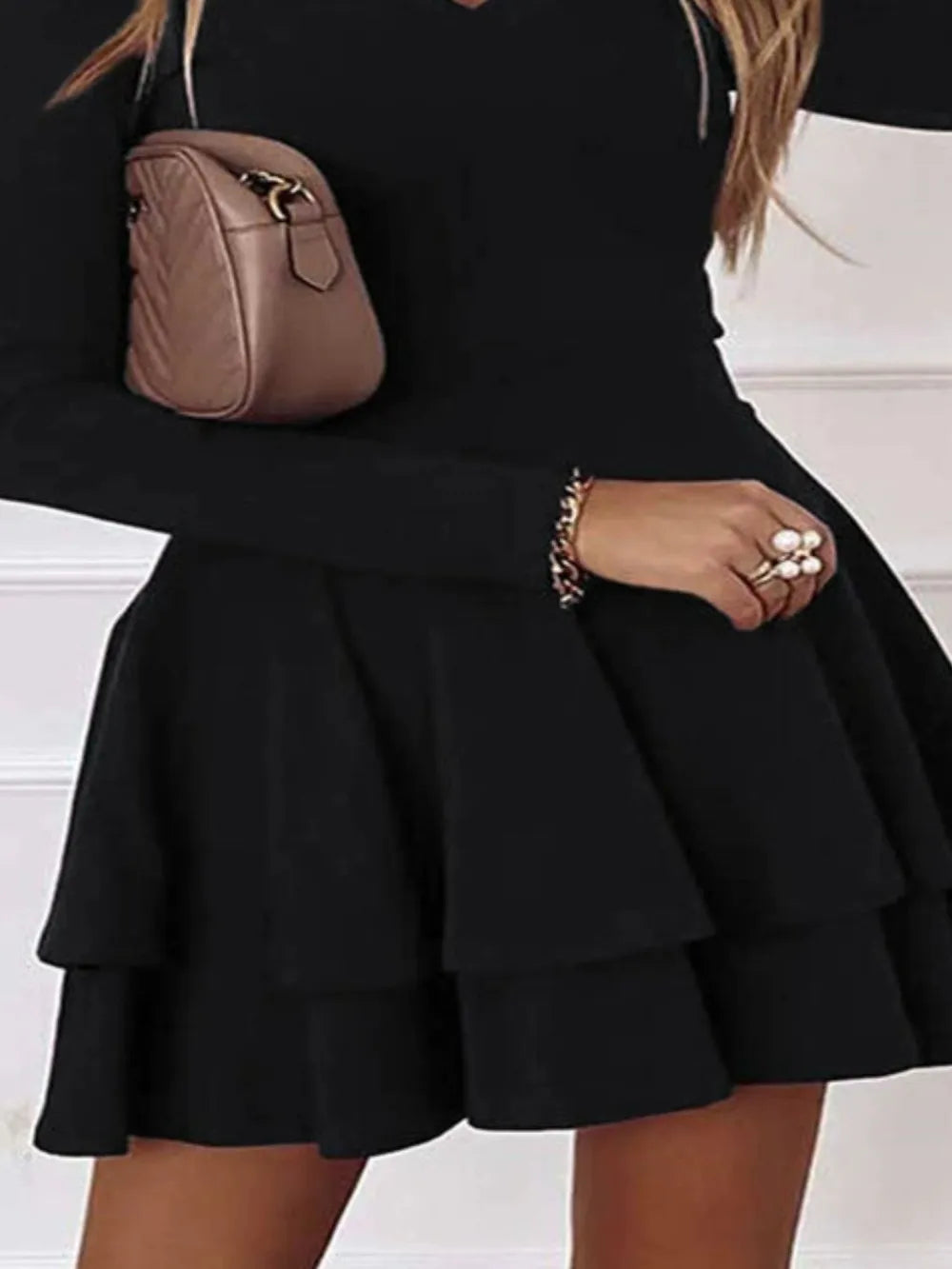 Plus Size Layered V-Neck Long Sleeve Mini Dress Secondary image