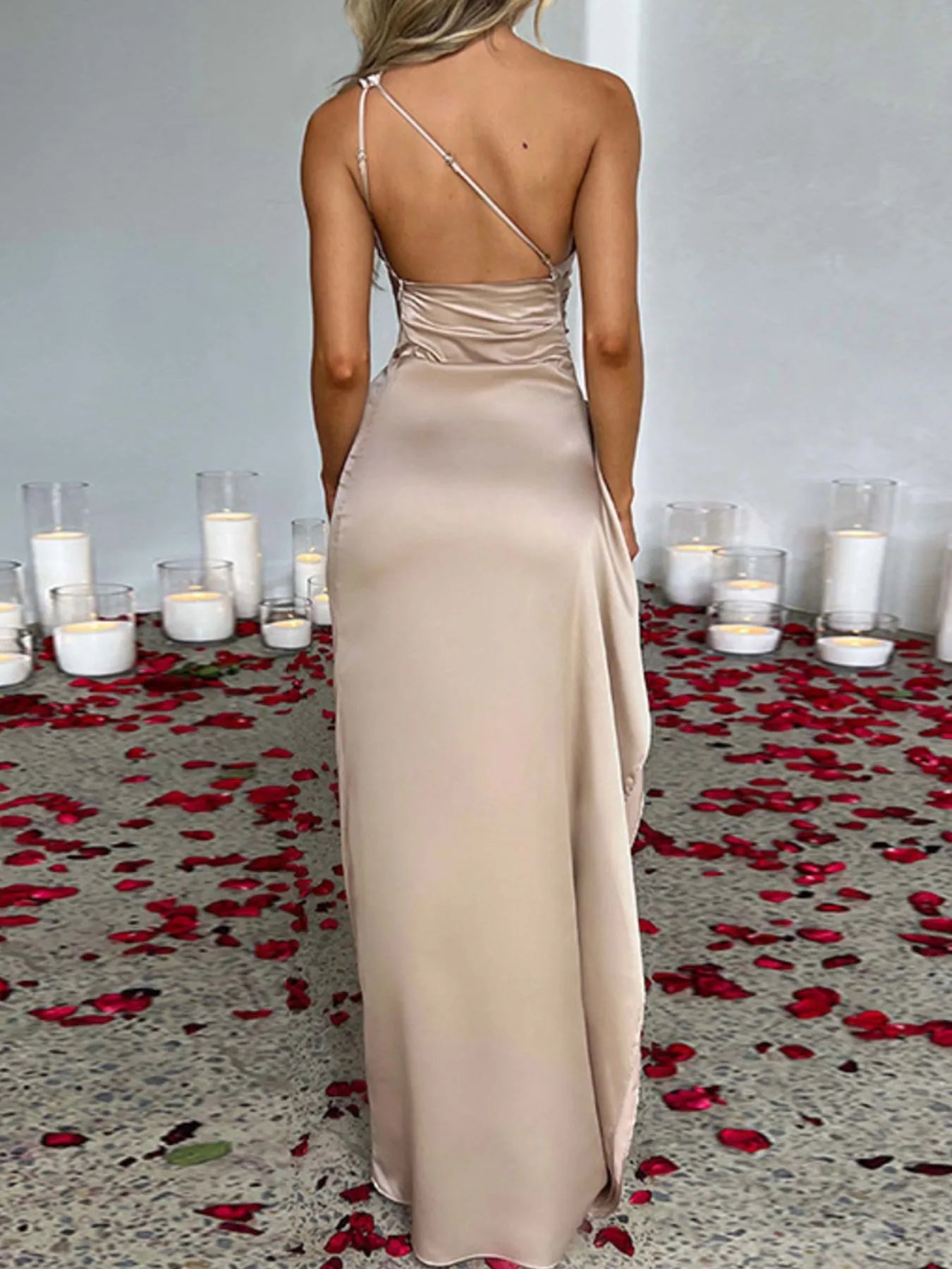 One Shoulder Satin Dress with High Slit Secondary image