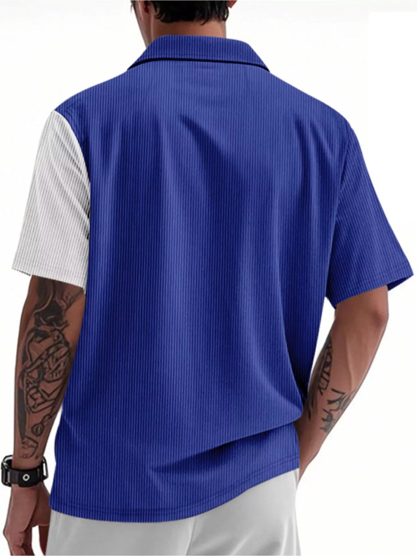 Men's Full Size Color Block Corduroy Short Sleeve Shirt Plus Size Secondary image