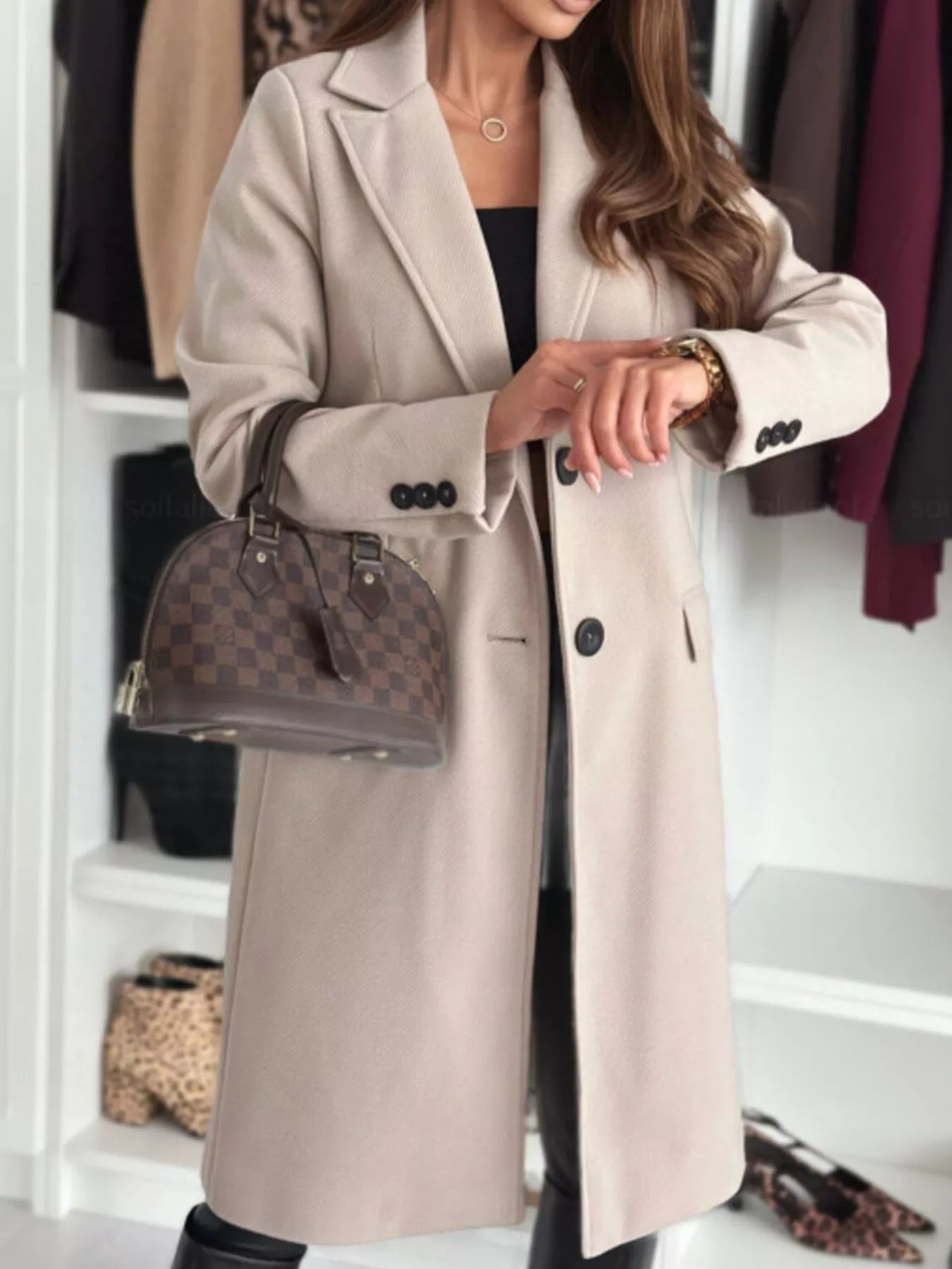 Lapel Collar Long Sleeve Coat Secondary image