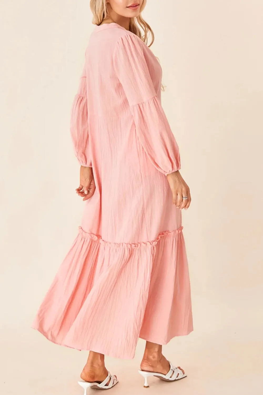 Frill Tiered Tie Neck Long Sleeve Dress Secondary image