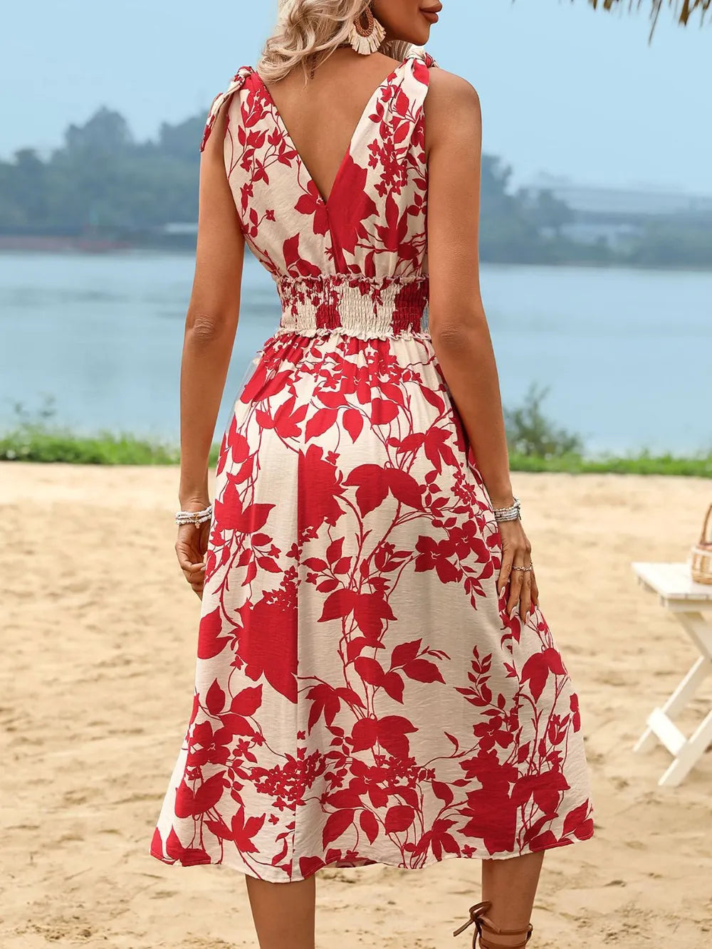 Perfee Smocked Printed Surplice Midi Dress Secondary image