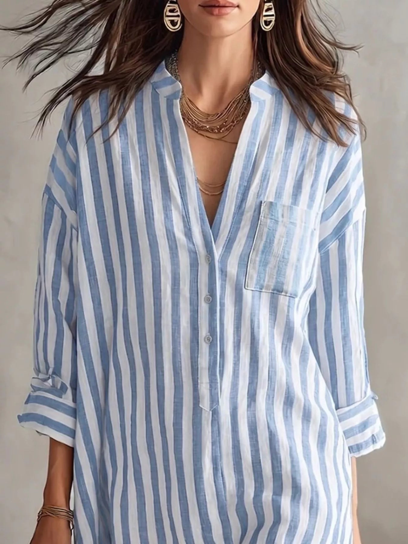 Full Size Striped 3/4 Sleeve Shirt Dress Plus Size Secondary image