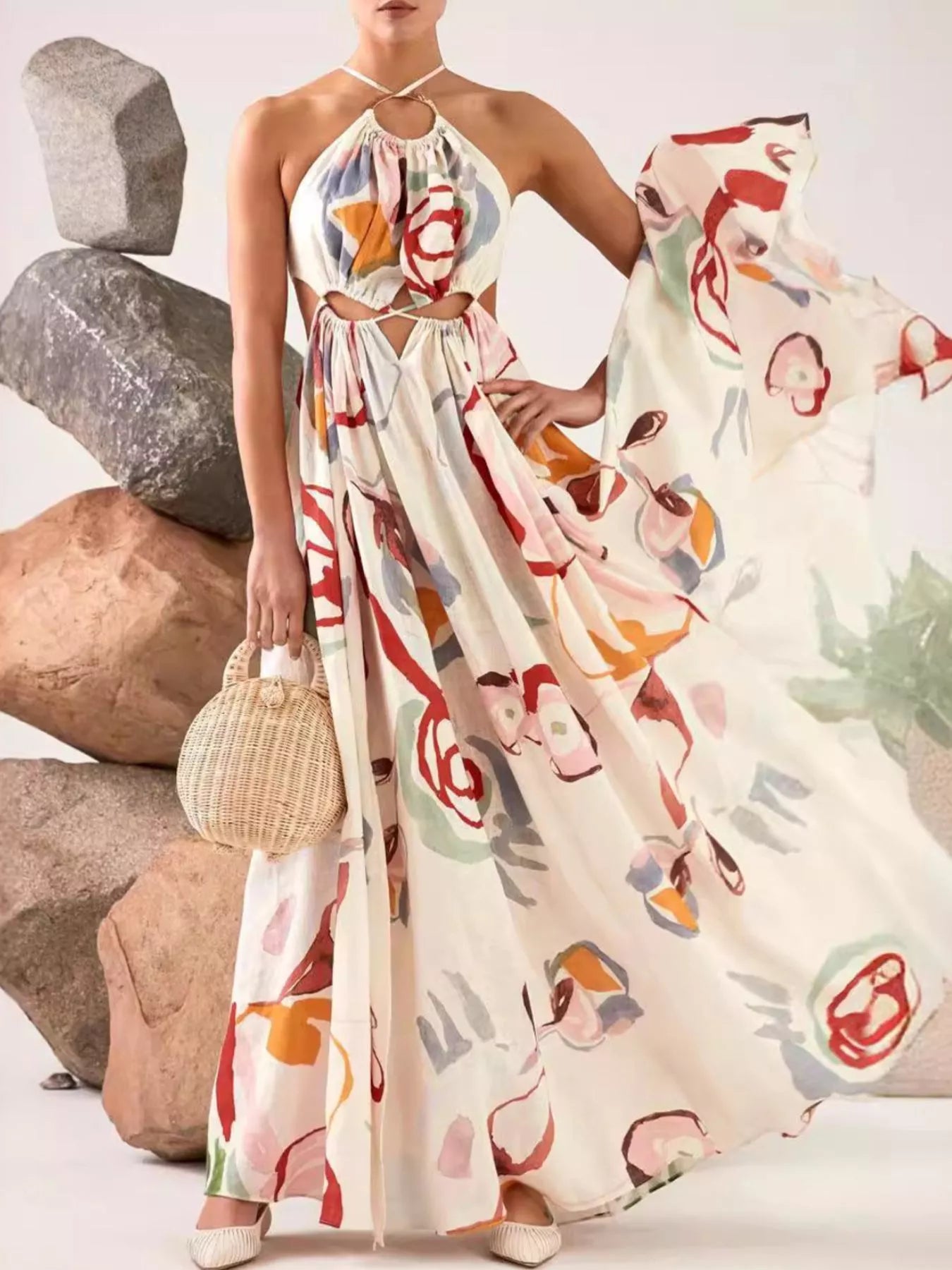 Printed Halter Neck Cut-Out Maxi Dress Secondary image