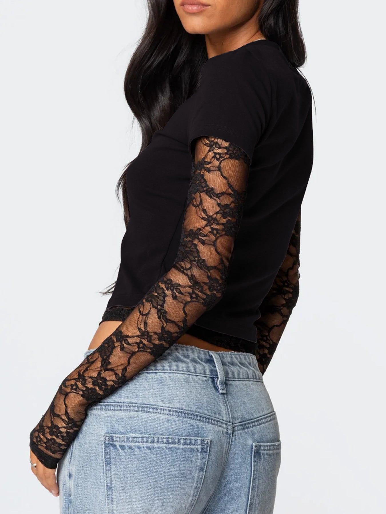 Lace Sleeve Fitted T-Shirt Secondary image