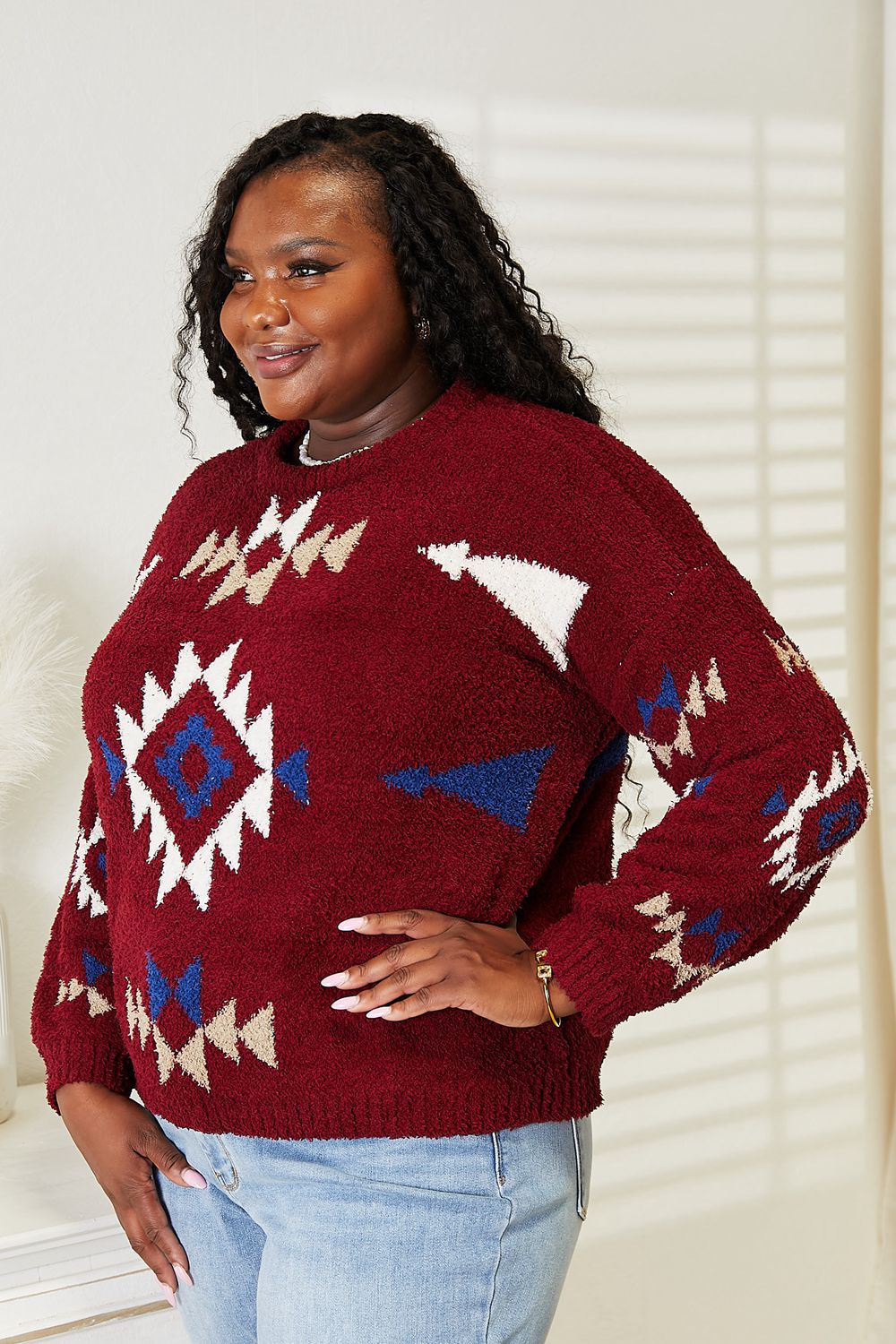 HEYSON Full Size Aztec Soft Fuzzy Sweater Secondary image
