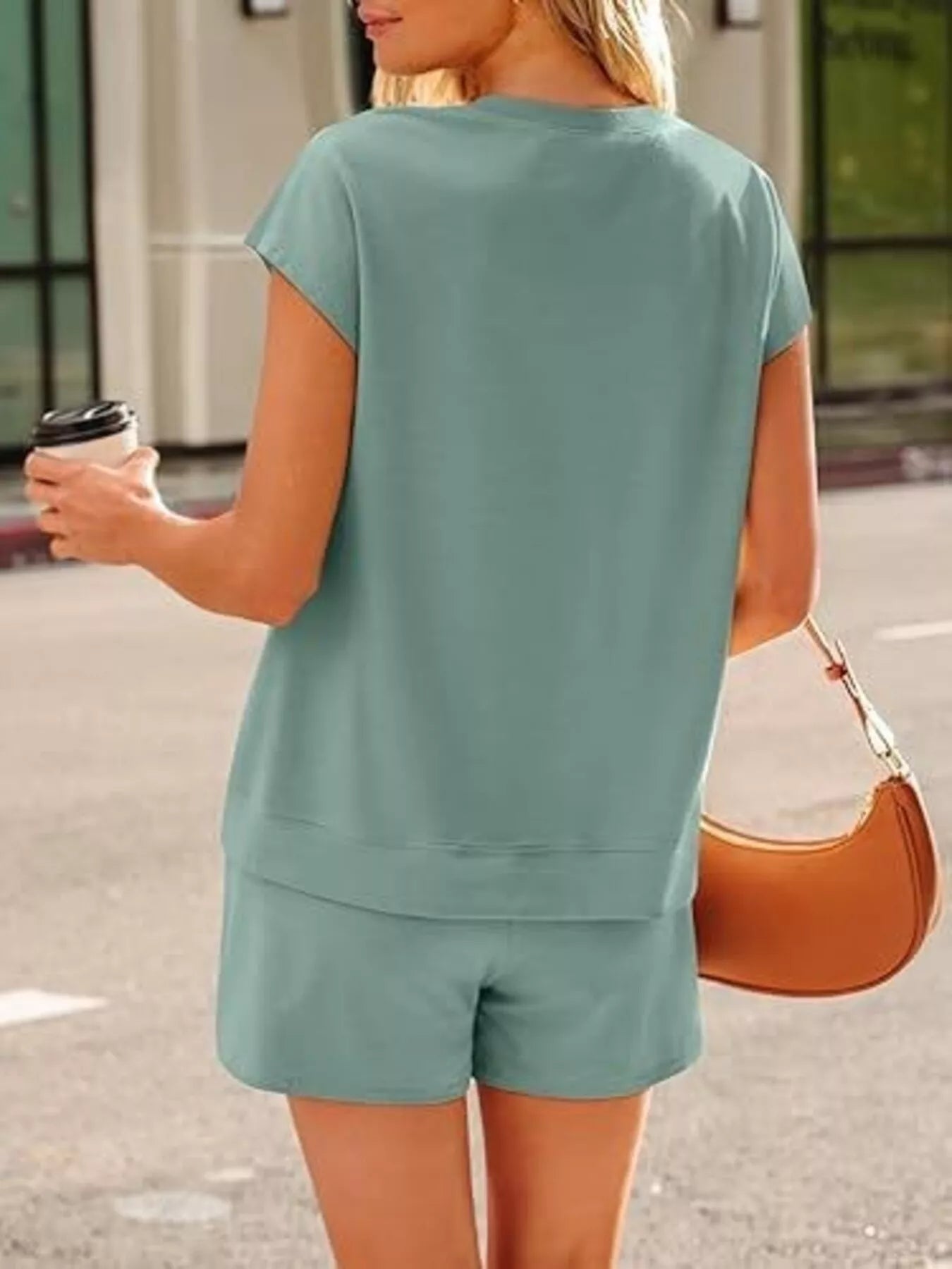 Button Detail Short Sleeve Top and Shorts Set Secondary image