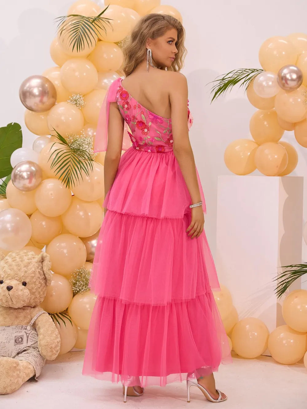 Embroidered Layered Single Shoulder Midi Dress Secondary image