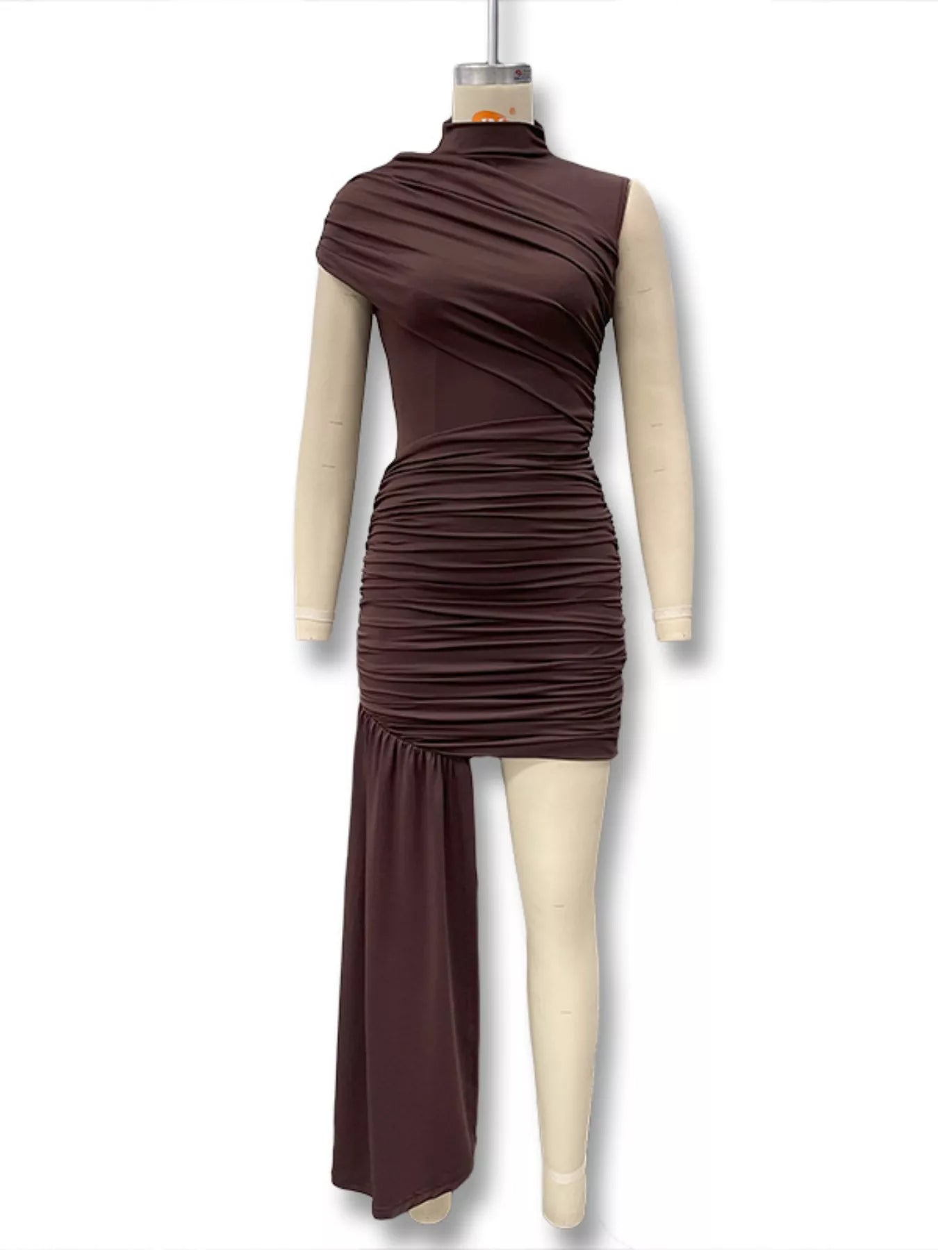 Ruched Asymmetrical Mock Neck Dress Secondary image