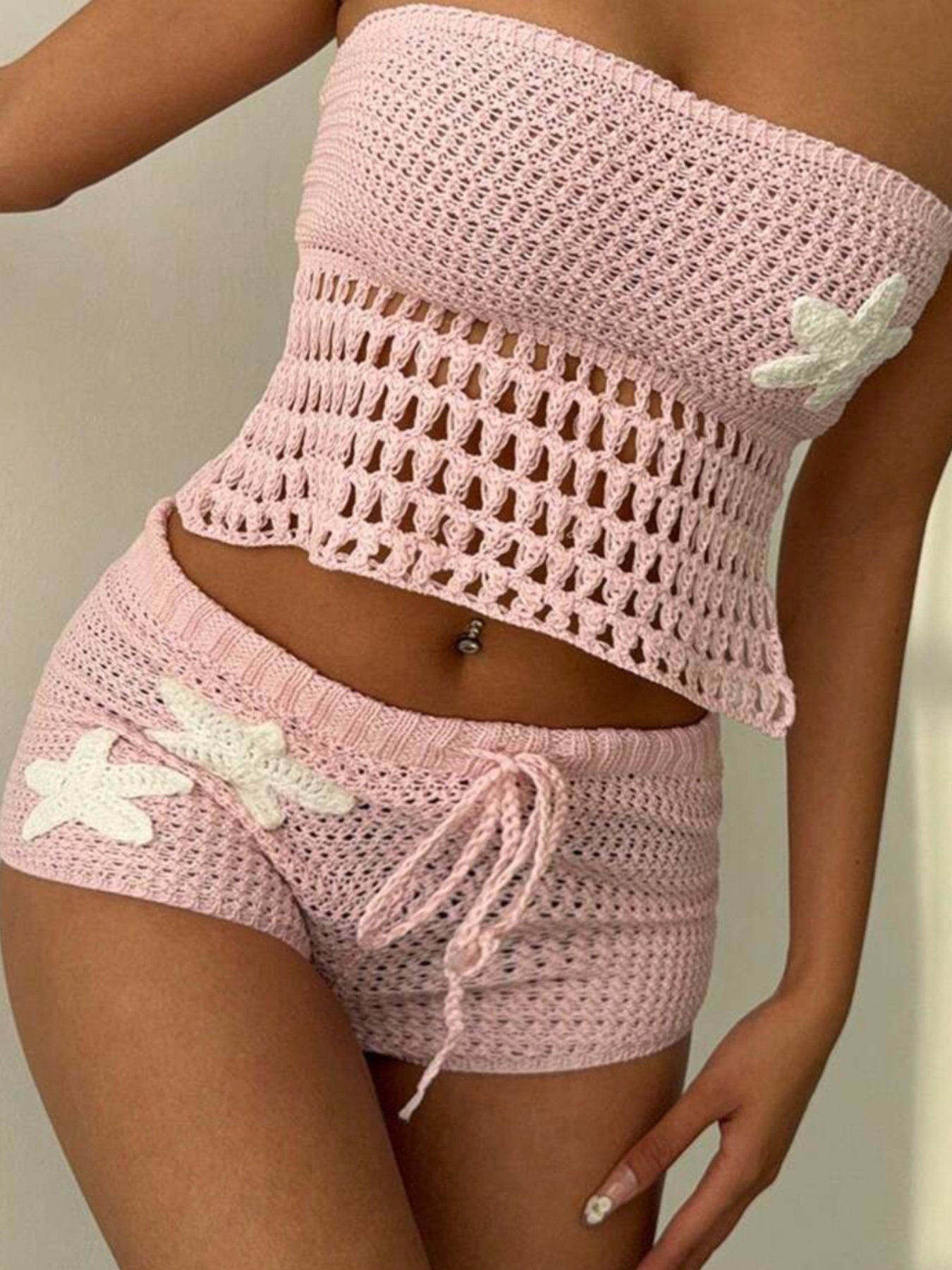 Crochet Tube Top and Shorts Sweater Set Secondary image