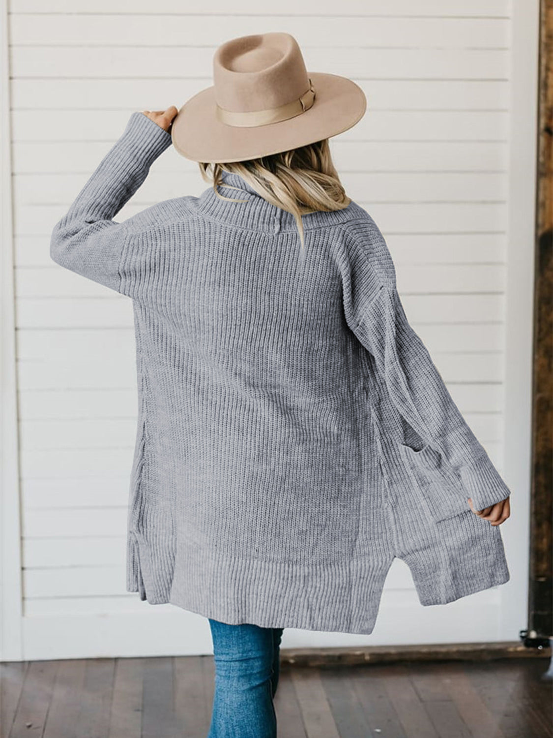High-Low Open Front Cardigan with Pockets Secondary image